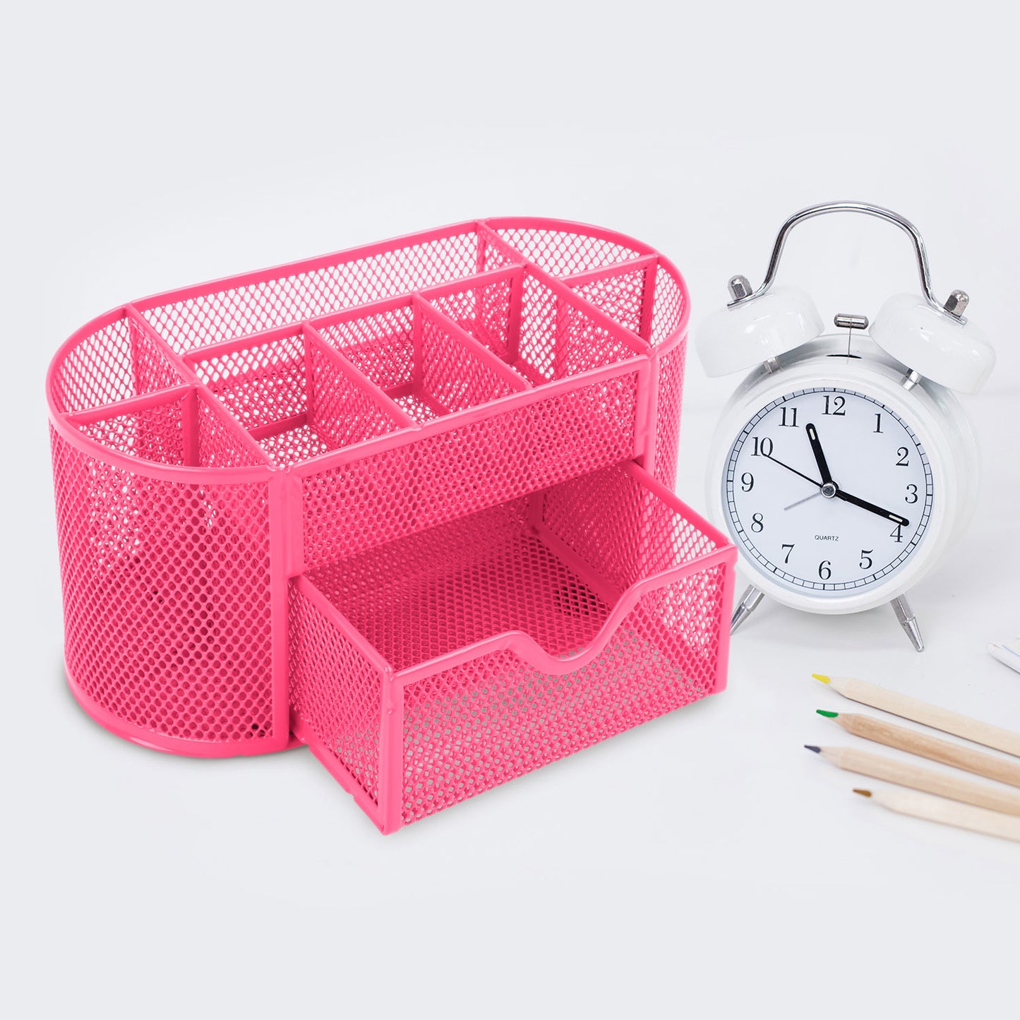 Metal Mesh Pencil Holders Desk Organizer w/9 Compartment Pen Holder Storage