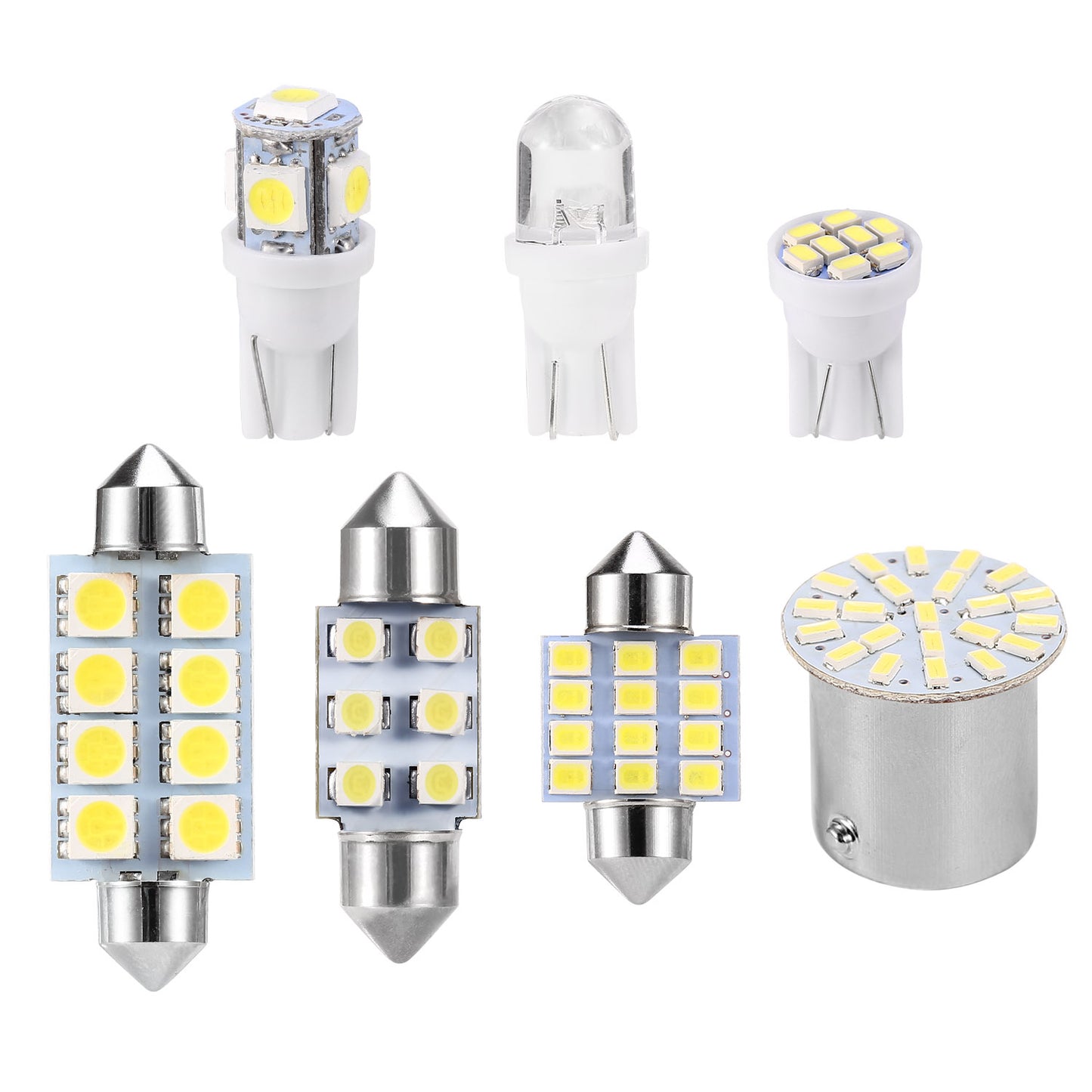 14Pcs T10/31mm/36mm/41mm/1156 Festoon LED Light Bulb Interior Dome Map LED Lights License Plate Trunk Side Positioning Lights 6000K White