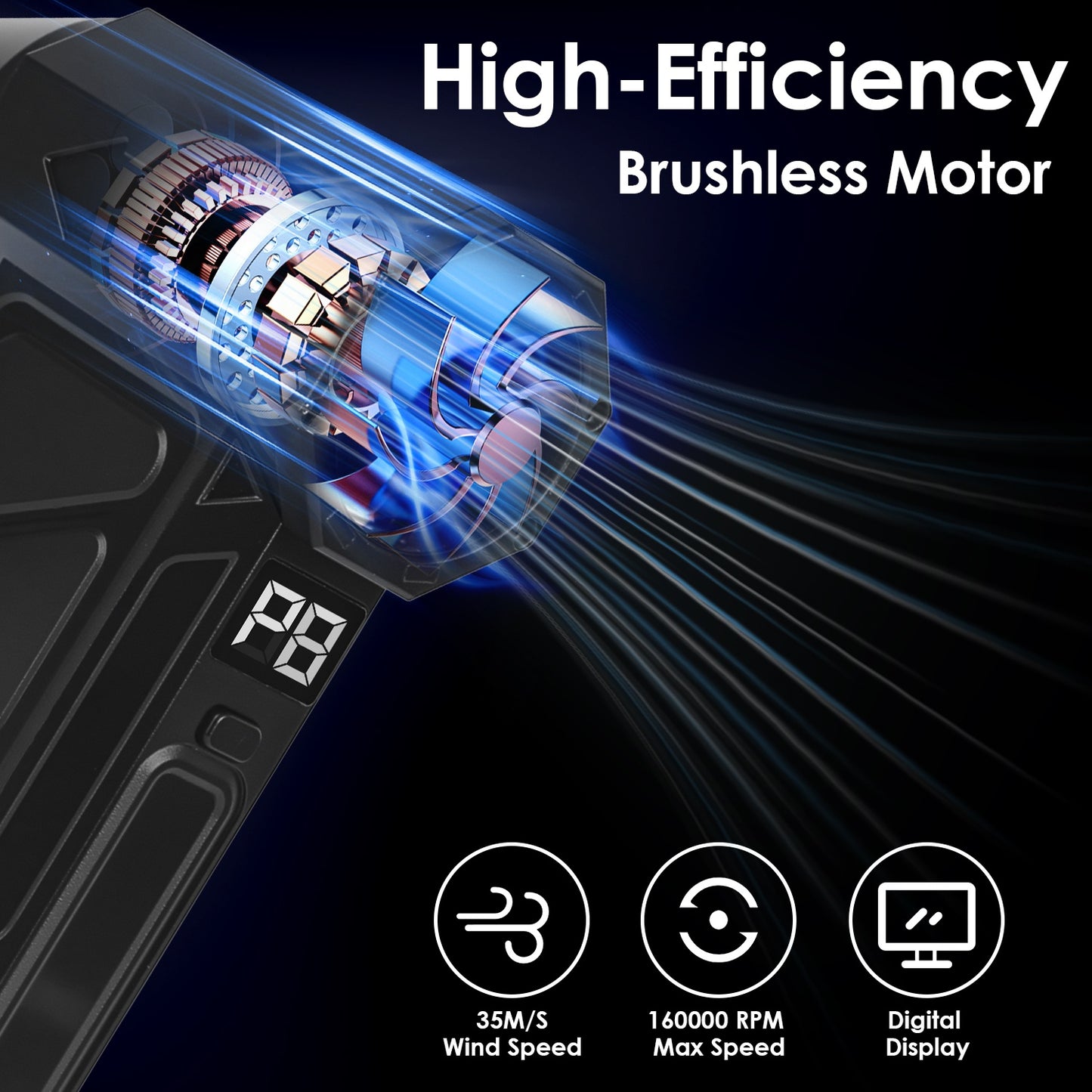 160,000RPM Air Duster – Cordless Rechargeable Blower with LED Light & 4 Speeds