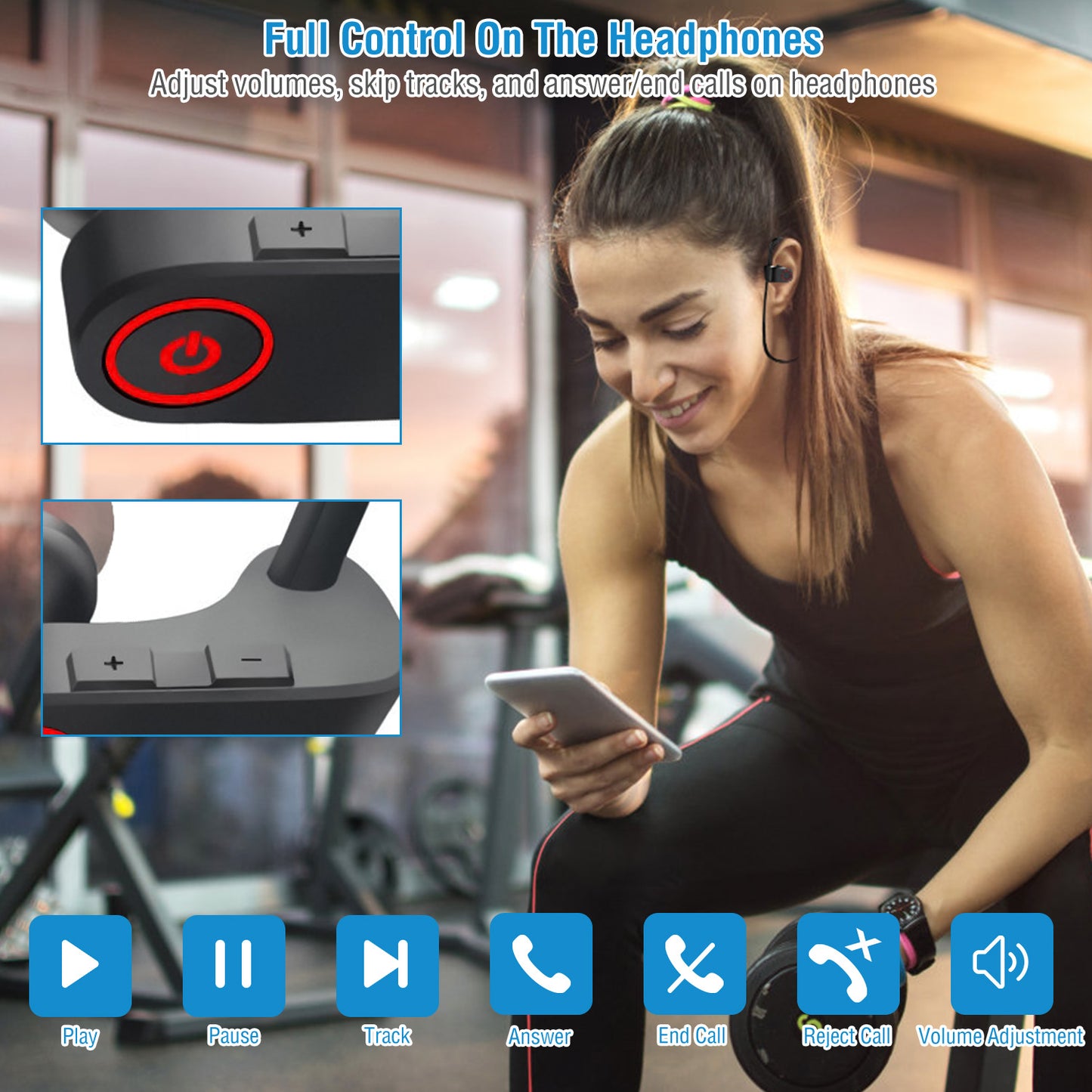 Wireless Headset IPX7 Waterproof Sport Headphones In-Ear Wireless4.1 Stereo Earphone Noise Canceling Neck Earbuds w/Mic 8 Hrs Work Time for Running Hi