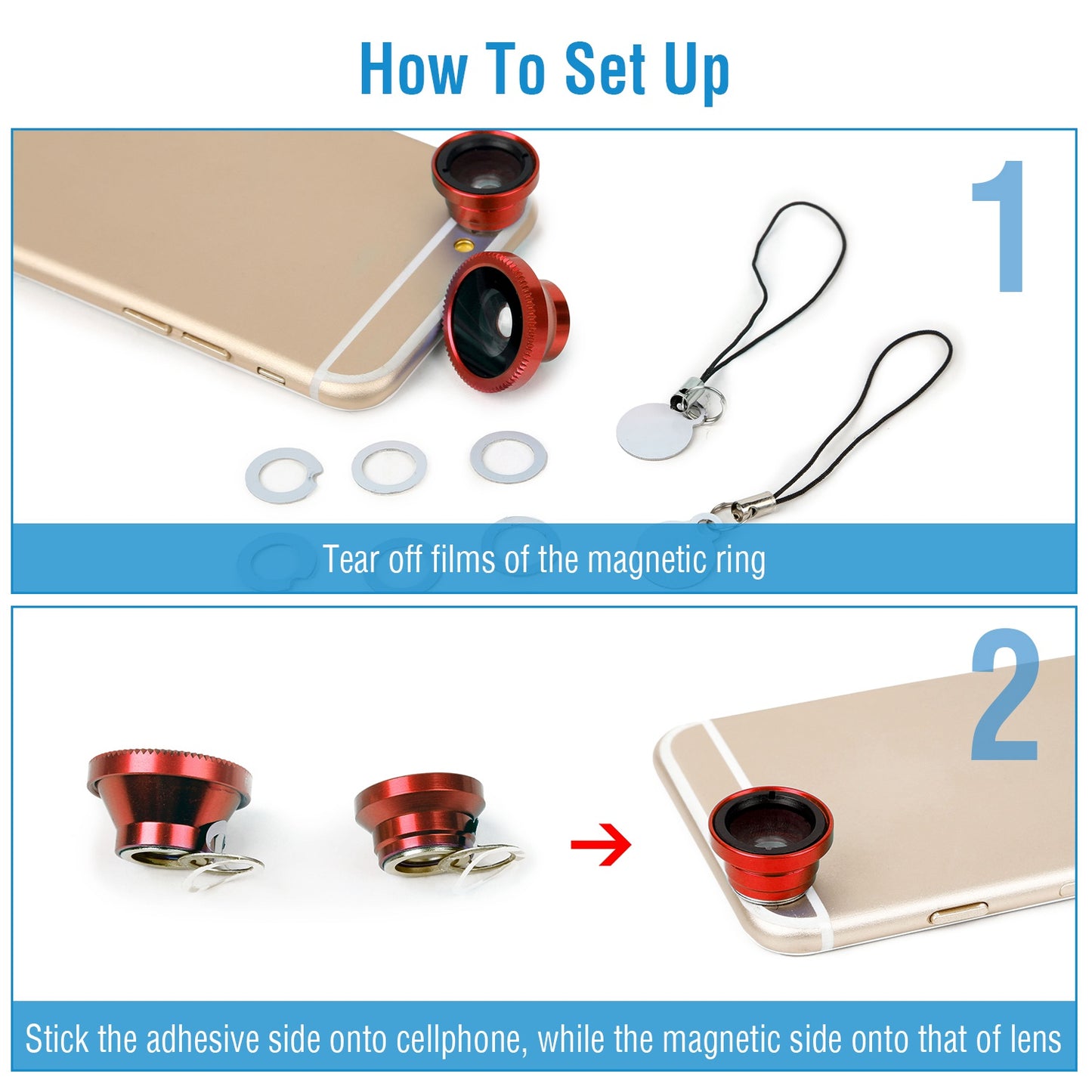 Phone Camera Lens Kit Magnetic 180¡Fisheye Lens 0.67xWide Angle 10X Macro Lens for iPhone X /8/7/6s Samsung Galaxy S10/S9