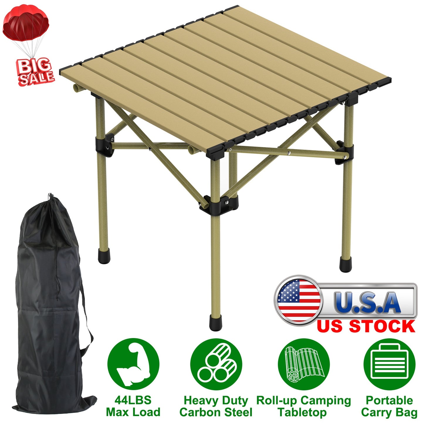 Folding Camping Table Portable Lightweight Carbon Steel Roll-up Picnic BBQ Desk with Carry Bag Heavy Duty for Outdoor Beach Backyard Party Patio Campi