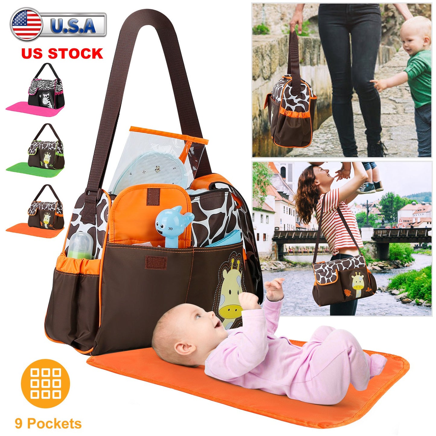 Baby Nappy Diaper Bags Mummy Diaper Duffel Shoulder Bags w/ Wipeable Diaper Changing Pad Transparent Bag Travel Tote Handbags For Overnights