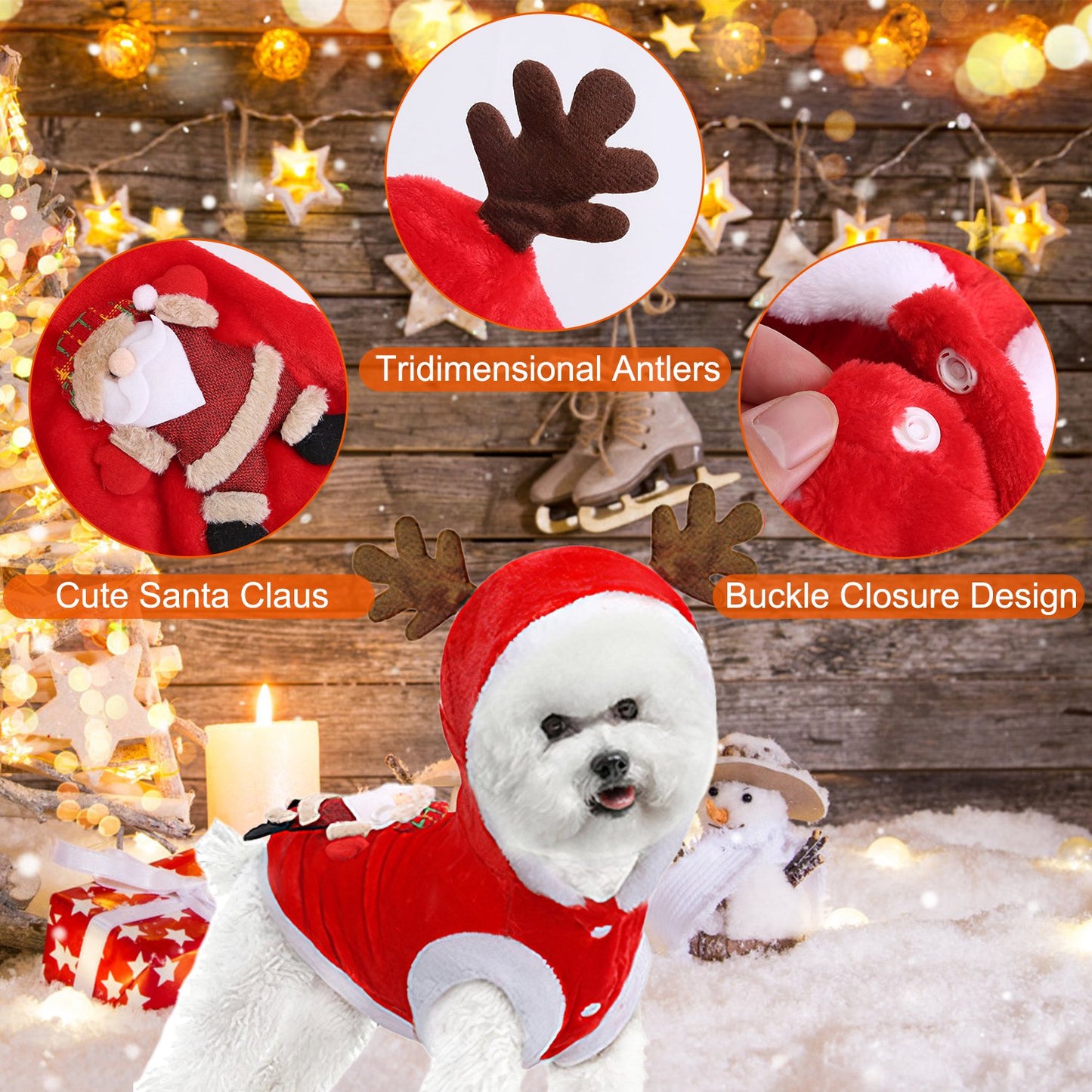 Pet Christmas Clothes Santa Claus Reindeer Antlers Costume Winter Outfit New Year Coat For Small Medium Dogs Cats Available in S/M/L/XL
