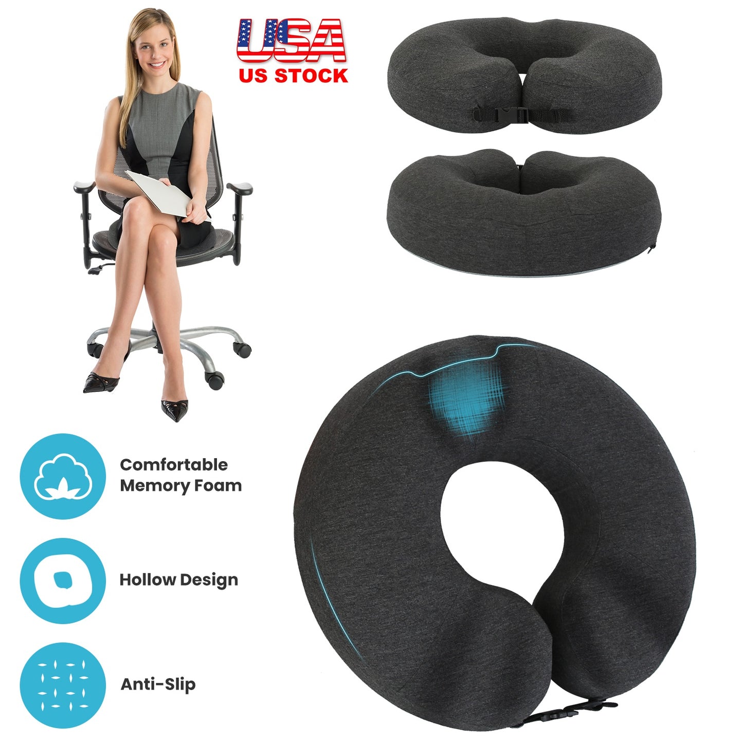 Donut Pillow Seat Cushion Memory Foam Donut Chair Cushions ErgonomicÊSeat Cushion Pad for Coccyx Prostate Sciatica Pelvic Floor Pressure Sores Office