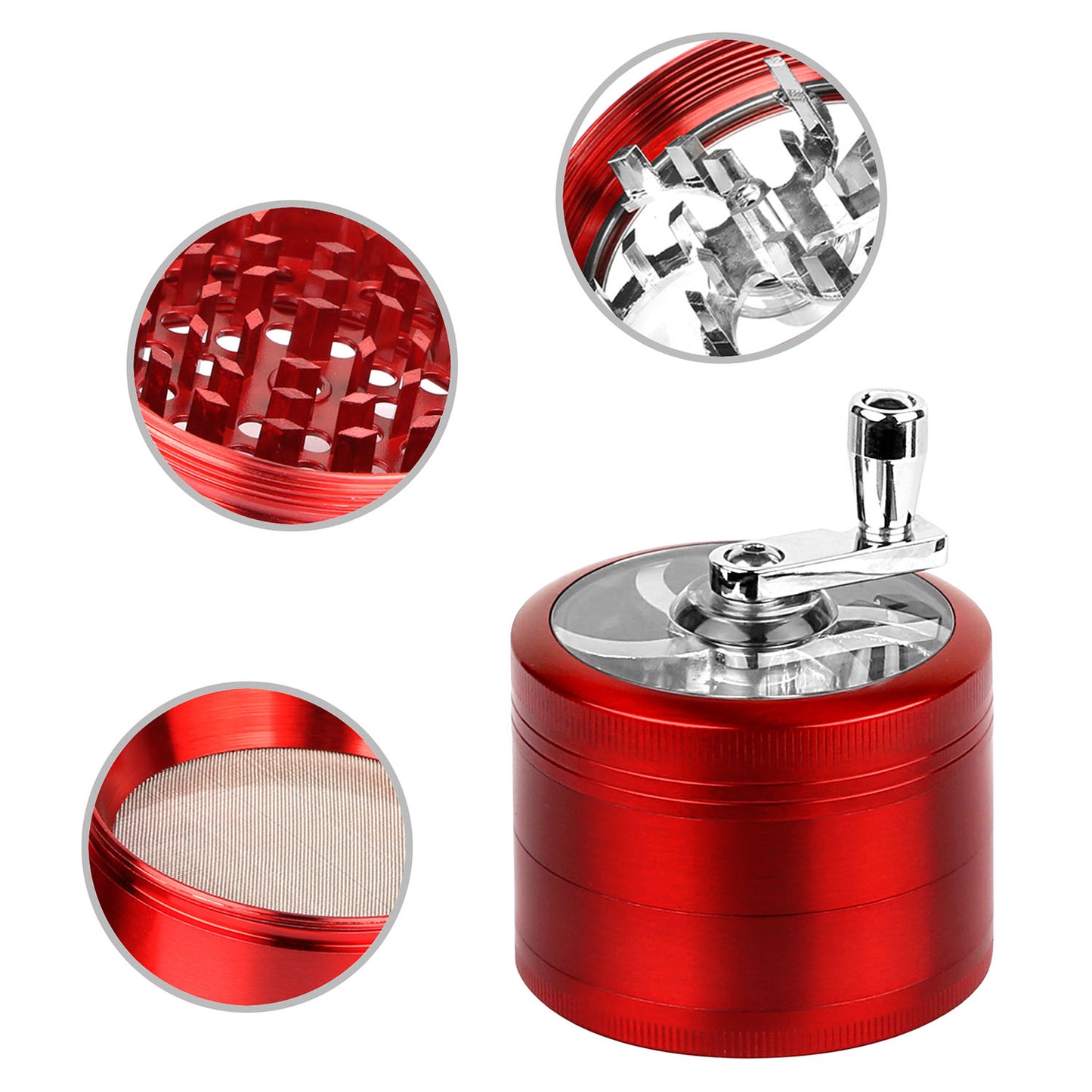 Herb Spice Tobacco Grinder 2.5-inch 4-Piece Zinc Alloy Hand Crank Crusher Kitchen Mill with Pollen Scraper