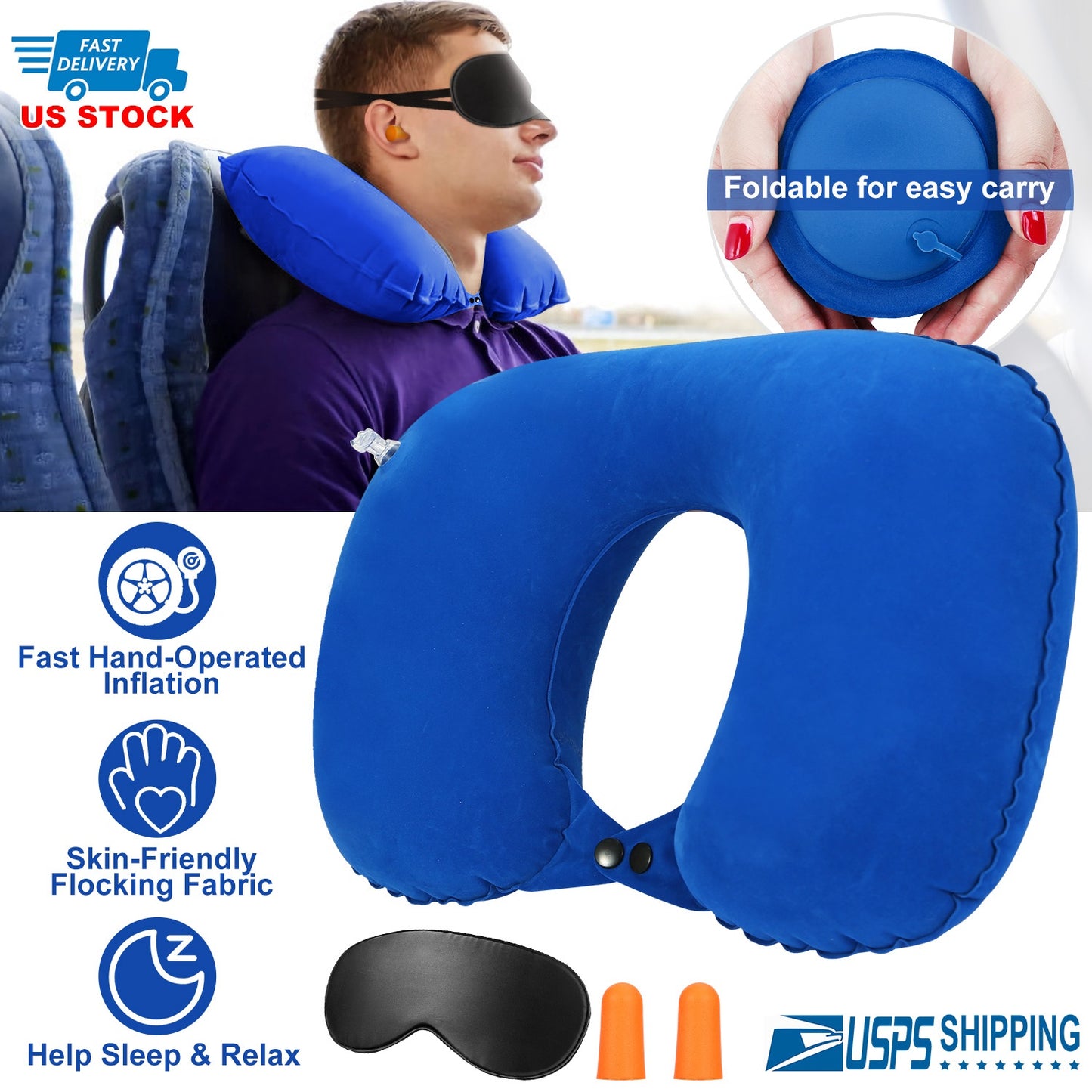 Travel Pillow Inflatable U Shape Neck Pillow Neck Support Head Rest Office Nap Car Airplane Cushion