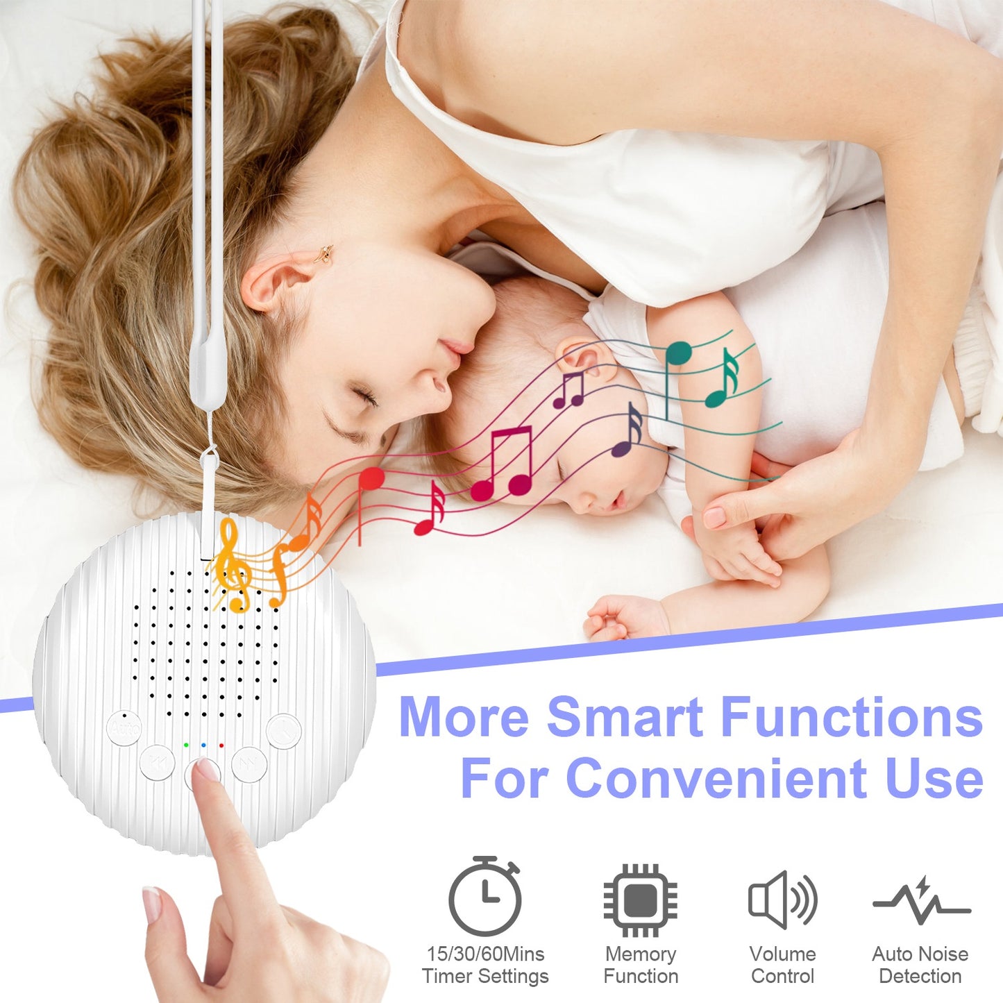 Portable White Noise Sound Machine For Baby Adult With 10 Soothing Sounds Volume Control Timer Settings Noise Detection Compact Size for Sleep Aid Off