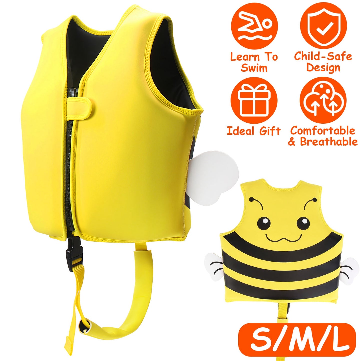 Swim Vest For Kids Float Jacket Learn To Swim Vest with Adjustable Crotch Strap for Boys Girls Toddlers Aged 1-8 Years Old 24-88LBS