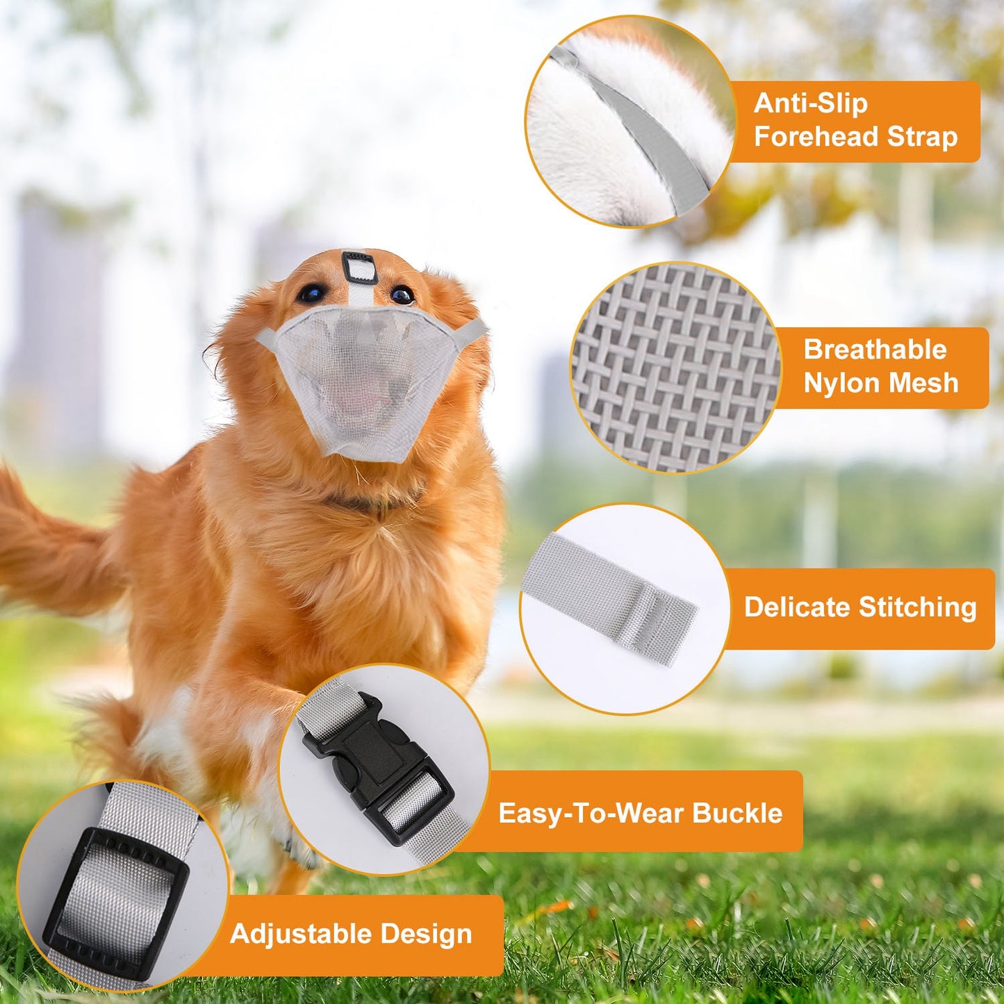 Pet Muzzle Mask Soft Mesh Muzzle Adjustable Dog Mouth Cover with Breathable Mesh Adjustable Neck Forehead Strap for Anti Biting Barking Chewing