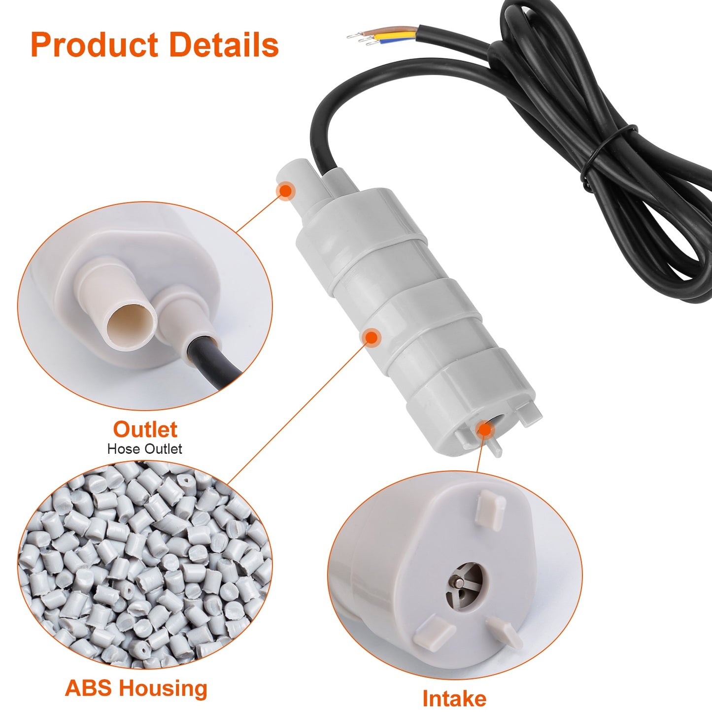 12V Submersible Water Pump with 16.4ft Max Lift 1000L/H Flow Rate for Garden Sprinklers Lawn Shower Tour Vehicles