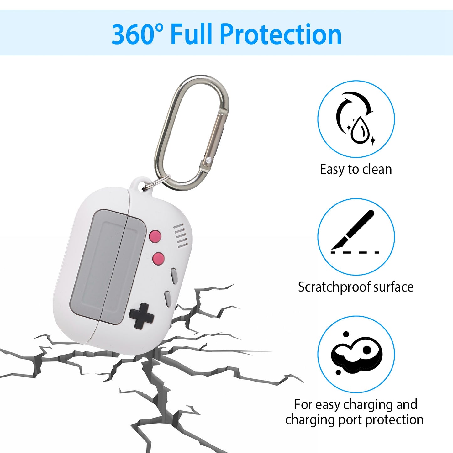 Silicone Protective Case Fit for Airpod Pro Full Protective Cover Shock-Absorbing Soft Silicone Case w/ Carabiner