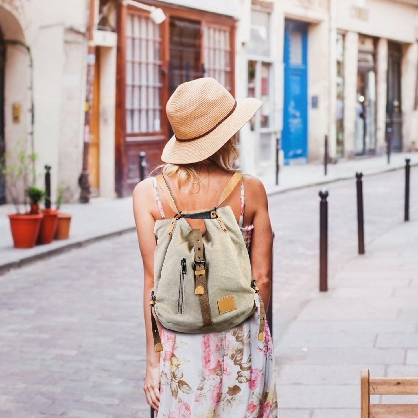 Ladies Canvas Tote Bag Multifunctional Purse Handbag Adjustable Shoulder Rucksack Convertible Backpack Wear-Resistant Dirt-Proof For Women School Offi