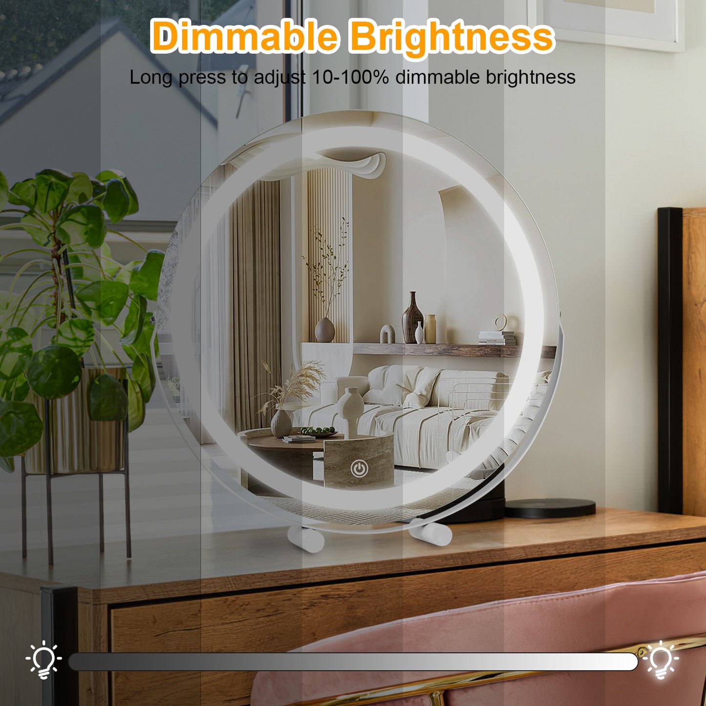 19Inch Large Round Vanity Makeup Mirror With LED Halo Light 3 Lighting Colors Dimmable Brightness Touch Control 360¡ Rotation High-Definition Lighted