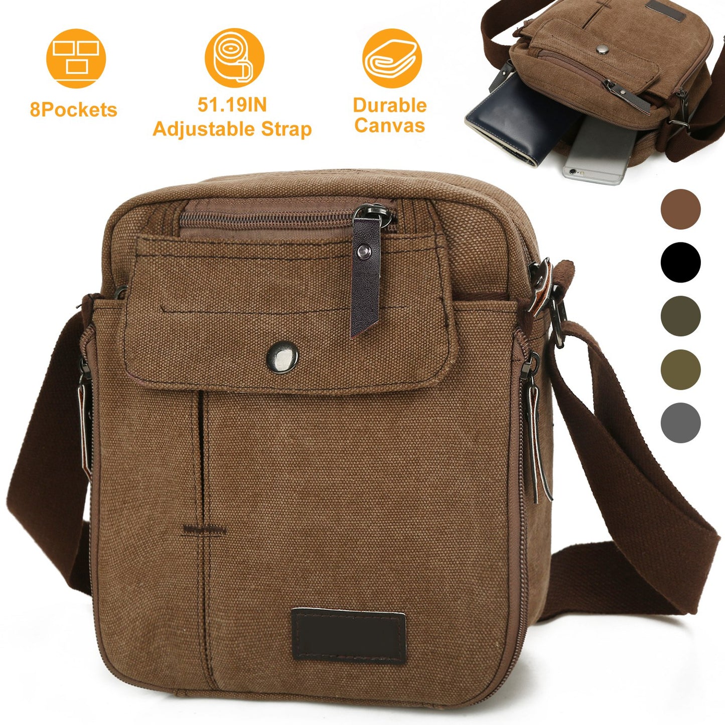 Unisex Crossbody Bags Canvas Phone Tablet PC Shoulder Bag Credit Card Key Messenger Purse