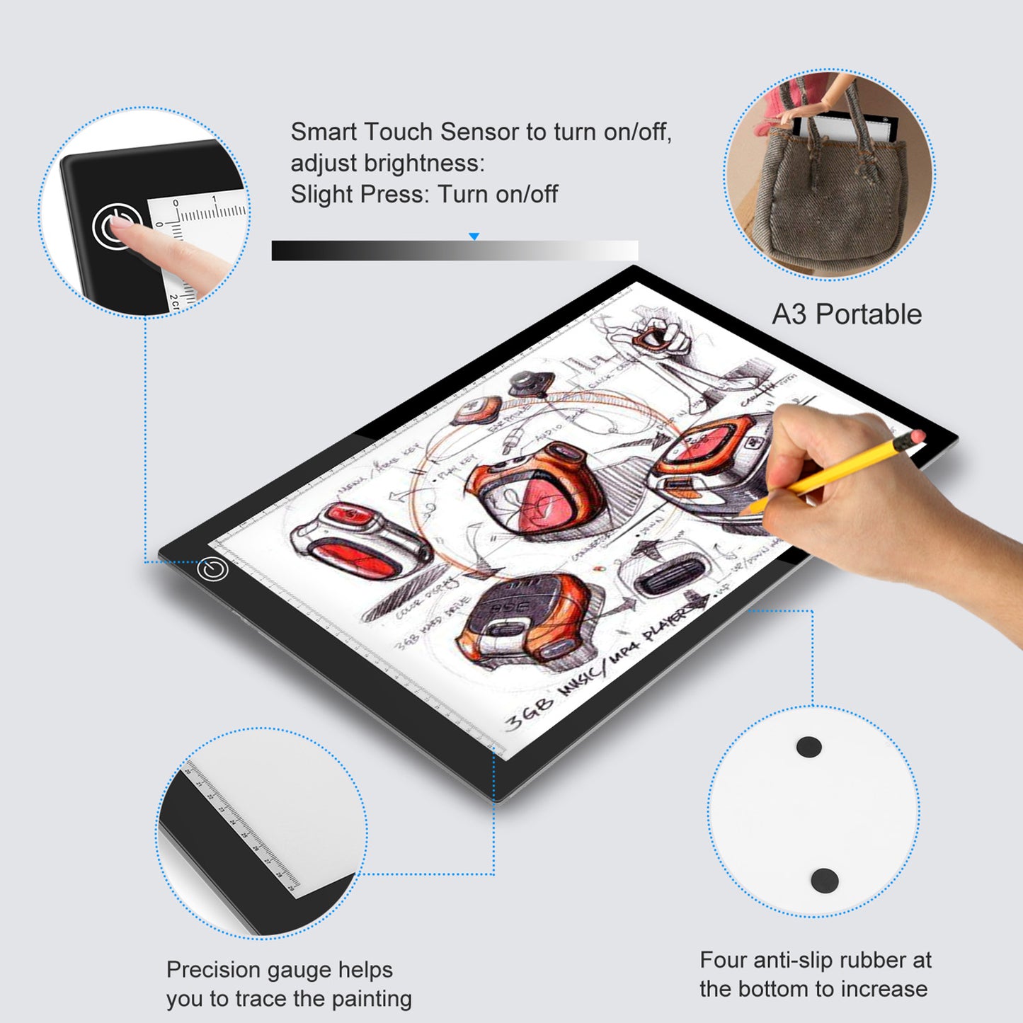 iMounTEK A3 LED Copy Board Ultrathin Dimmable Eye-Protection Drawing Tattoo Tracer for Sketch Animation