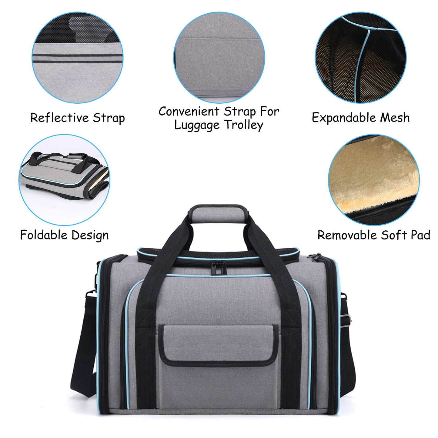Expandable Pet Carrier Airline Approved Cat Dog Carrier Cat Collapsible Soft CarrierÊBag with Removable Fleece Pad Pockets Breathable Mesh Adjustable