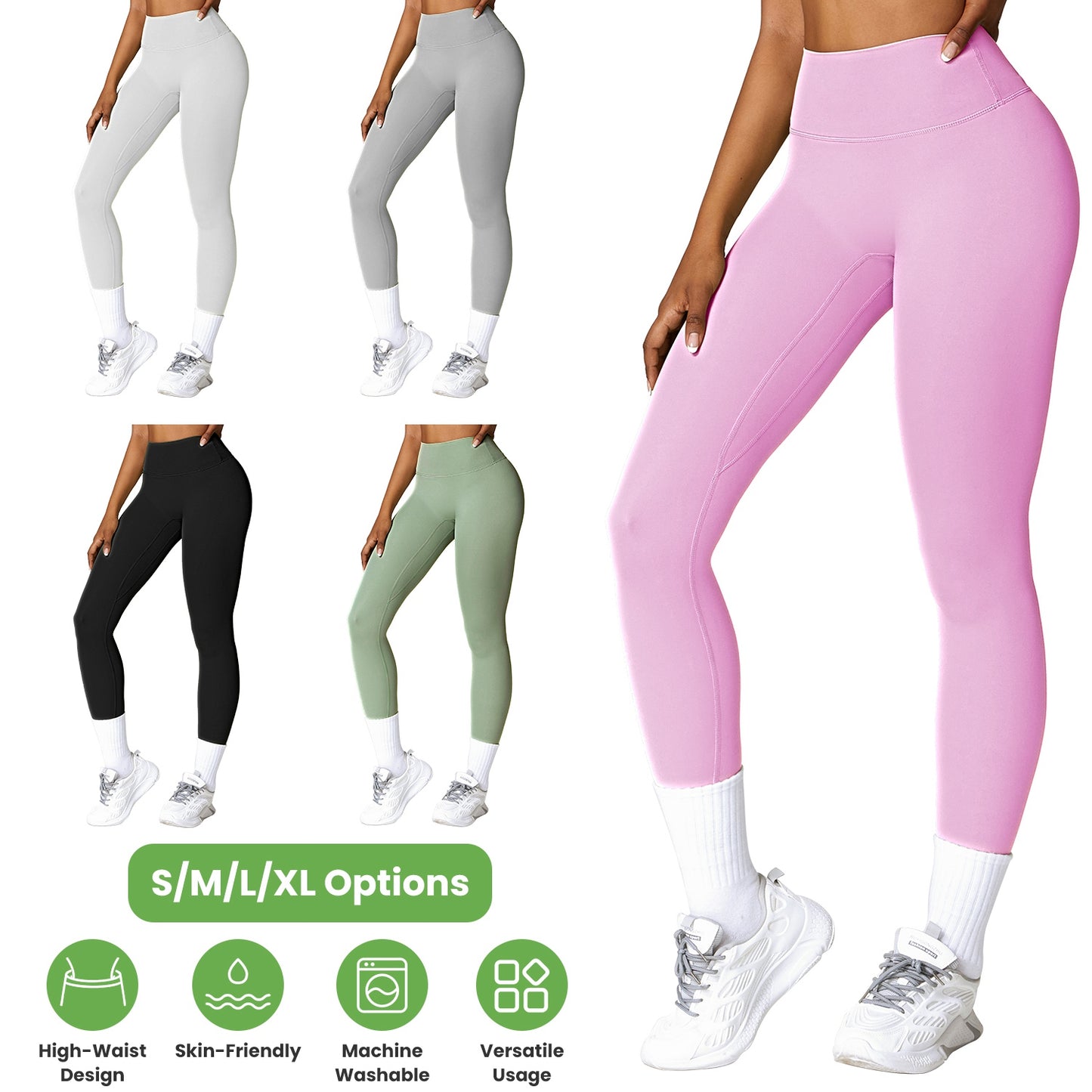 Women\'s High Waist Workout Leggings Tummy Control Compression Yoga Tight Pants Gym Pants Athletic Running Leggings with 25In Inseam No Front Seam