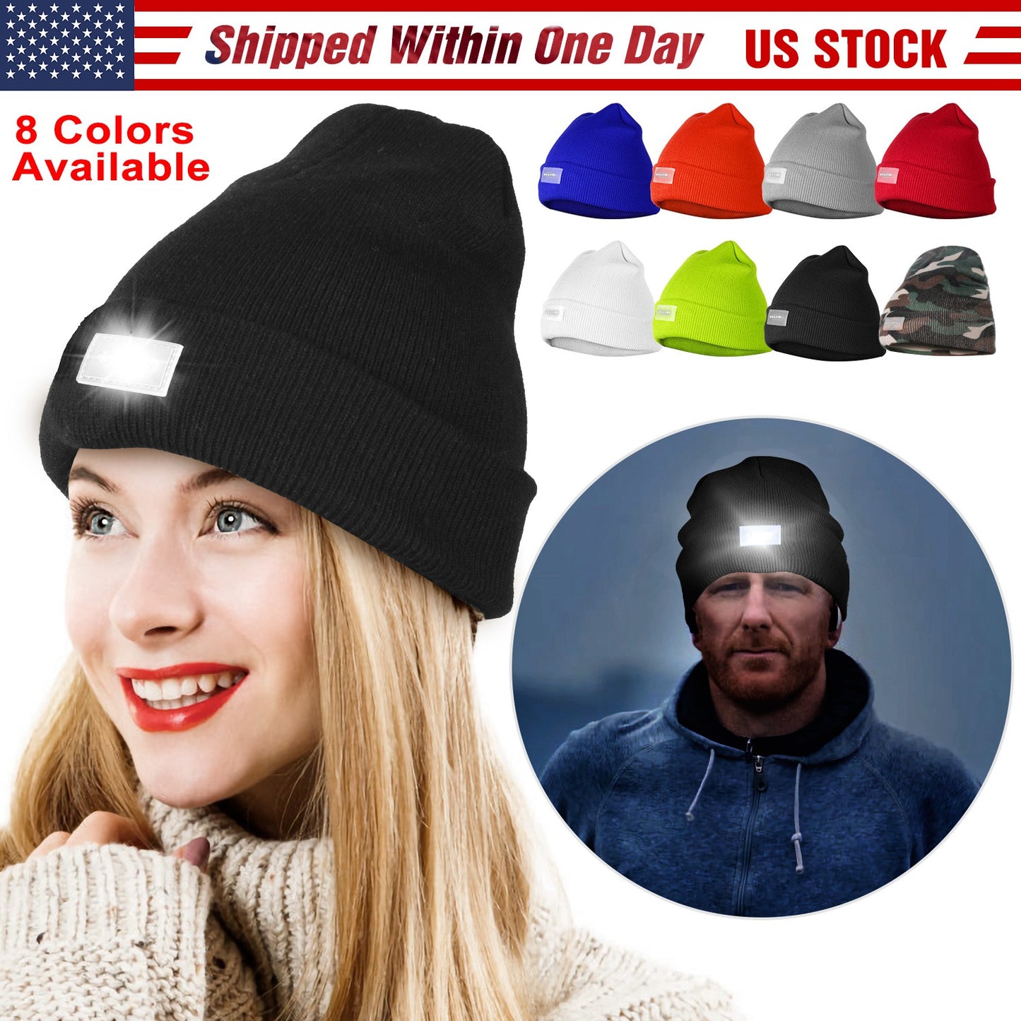 Unisex 5 LED Knitted Beanie Winter Warm Hat Camping Jogging Running Cap Headlamp