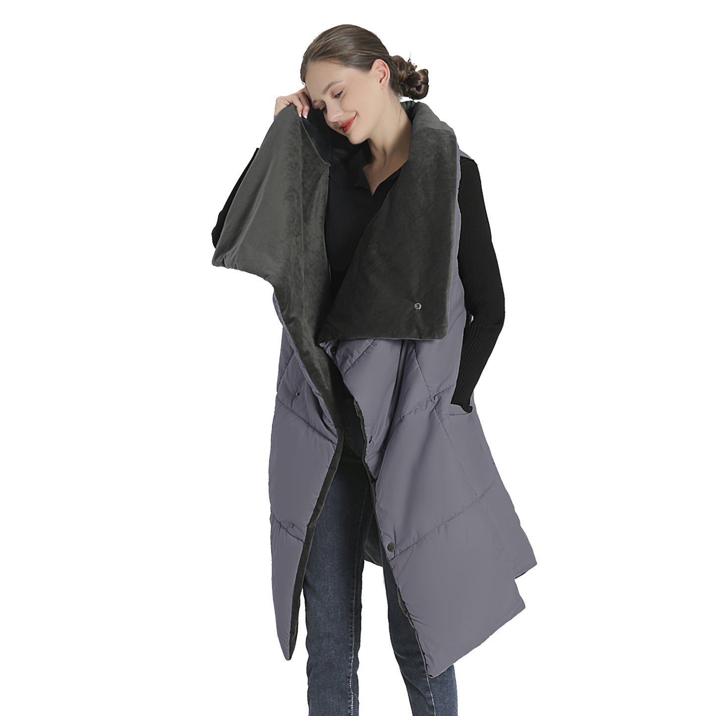 USB Heated Blanket Electric Heated Poncho Shawl Wrap Throw with Zipper Arm Holes Pocket 3 Heating Levels 6 Zones Dual Switch 5V/2A Machine Washable fo