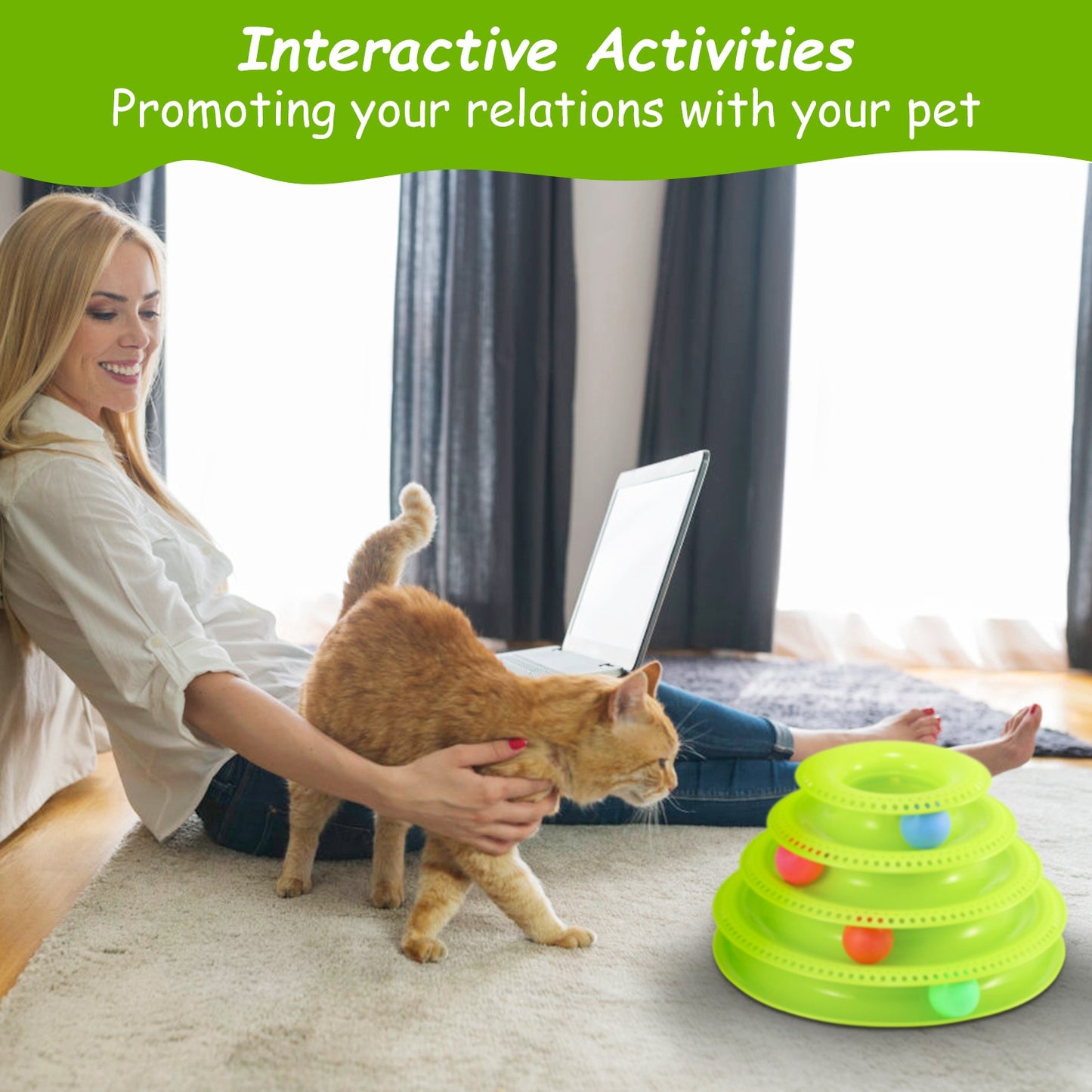 Cat Track Tower Toys 4-Layer Ball Track Interactive Cat Toys Electric Rotate Butterfly Birds