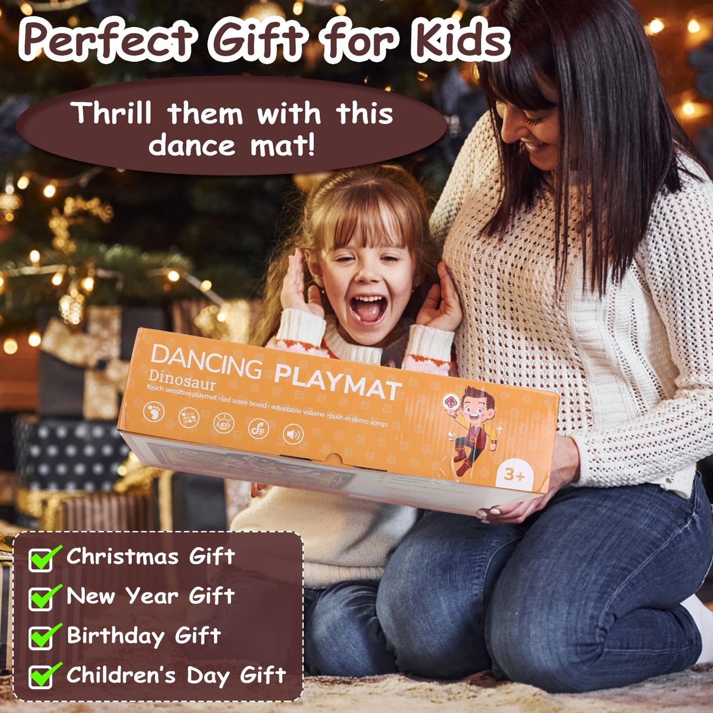 Dinosaur Dance Mat for Kids Aged 3-6 Electronic Music Dance Pad with 7 Gaming Modes Built-in Music Adjustable Volume Optimal Gift for Boys Girls