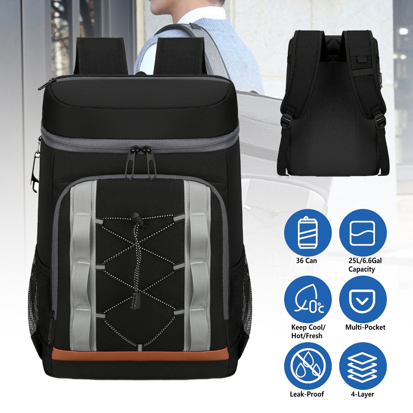 Cooler Backpack 36 Can Leakproof Insulated Cooler Backpack with 25L/6.6Gal for Picnic Camping BeachÊHiking Fishing Travel