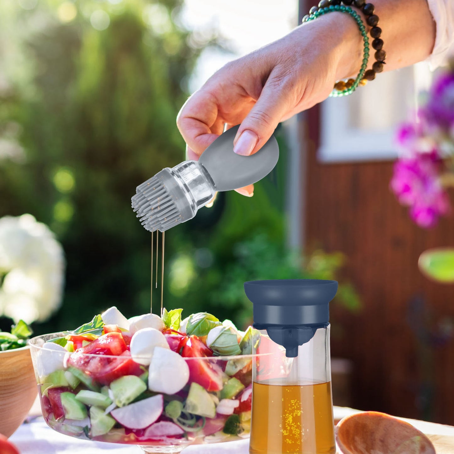 Oil Dispenser Bottle 2 In 1 Cooking Glass Olive Oil Dispenser Silicone Dropper with Silicone Brush Dropper Measuring Container for Kitchen Baking BBQ