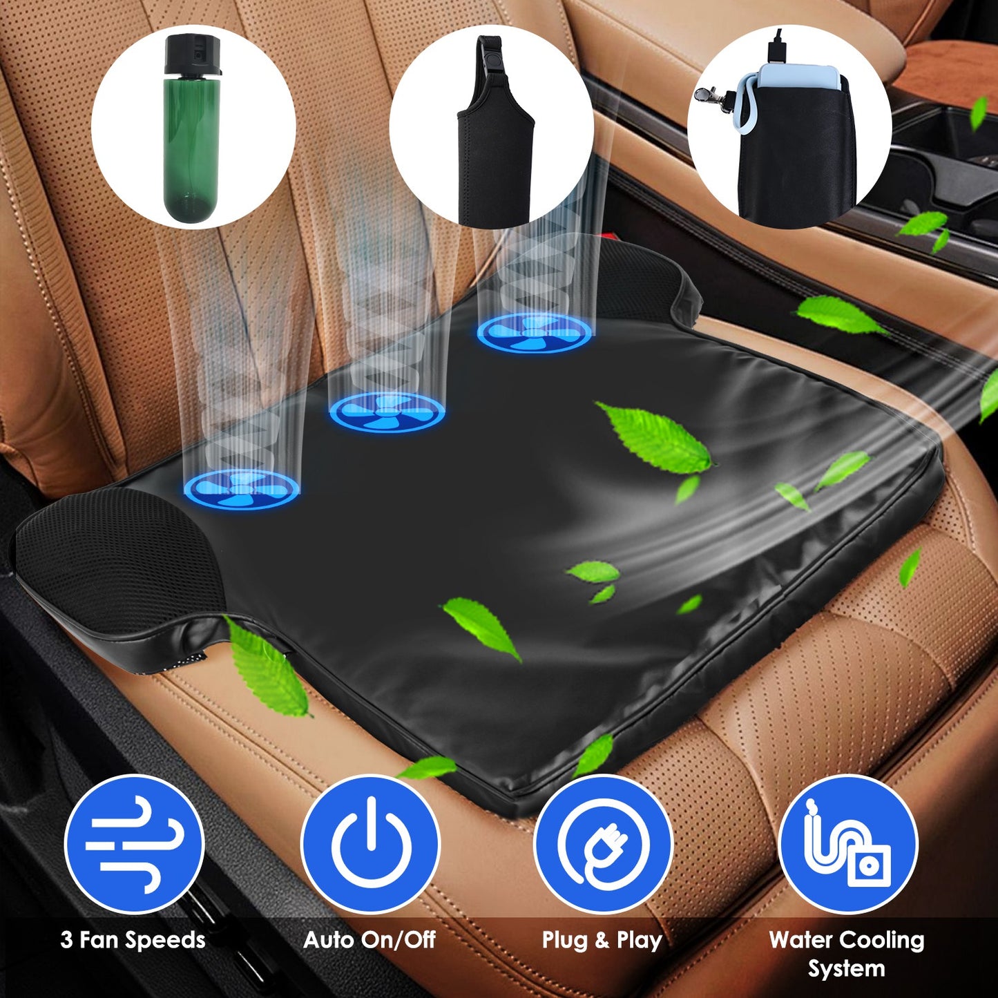 Summer Water Cooling System Seat Cushion With Fans 3 Speeds 26¡C/78¡F Constant Temperature USB Plug Portable Auto On/Off Ventilated Seat Cushion For H