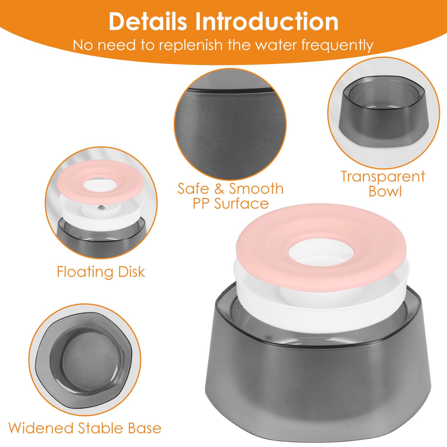 No Spill Dog Cat Water Bowl Spill Proof Slow Water Feeder 47.35oz Pet Water Dispenser Travel Dog Bowl for Dogs/Cats/Pets