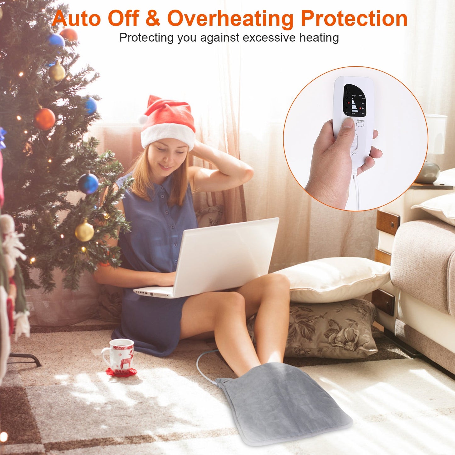 Electric Foot Warmer Heater Fast Heating Pad Cushion Mat Machine Washable with 6 Temperature Settings 4 Timer Modes