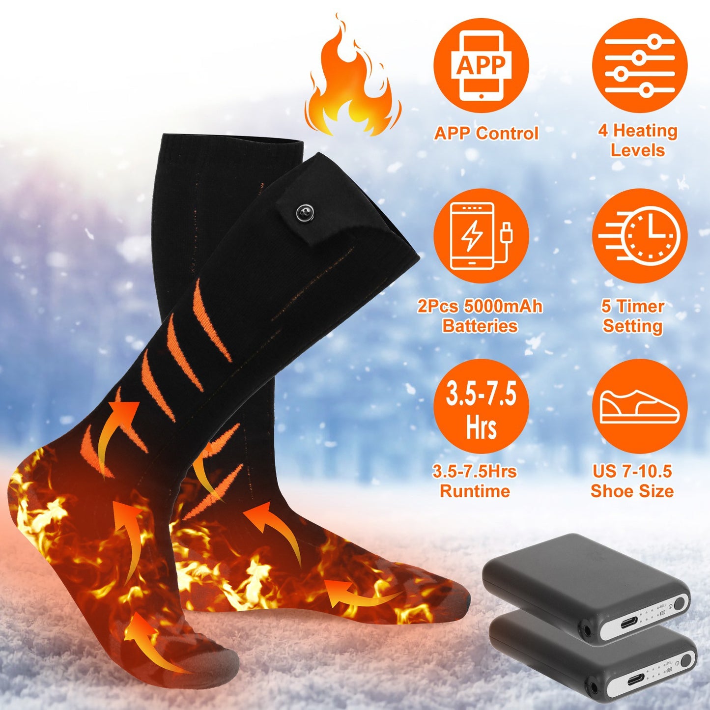 Heated Socks for Men Women Electric Heating Socks with APP Control 5000mAh Battery RechargeableÊThermal Socks Winter Warm Socks for Skiing Hiking Camp