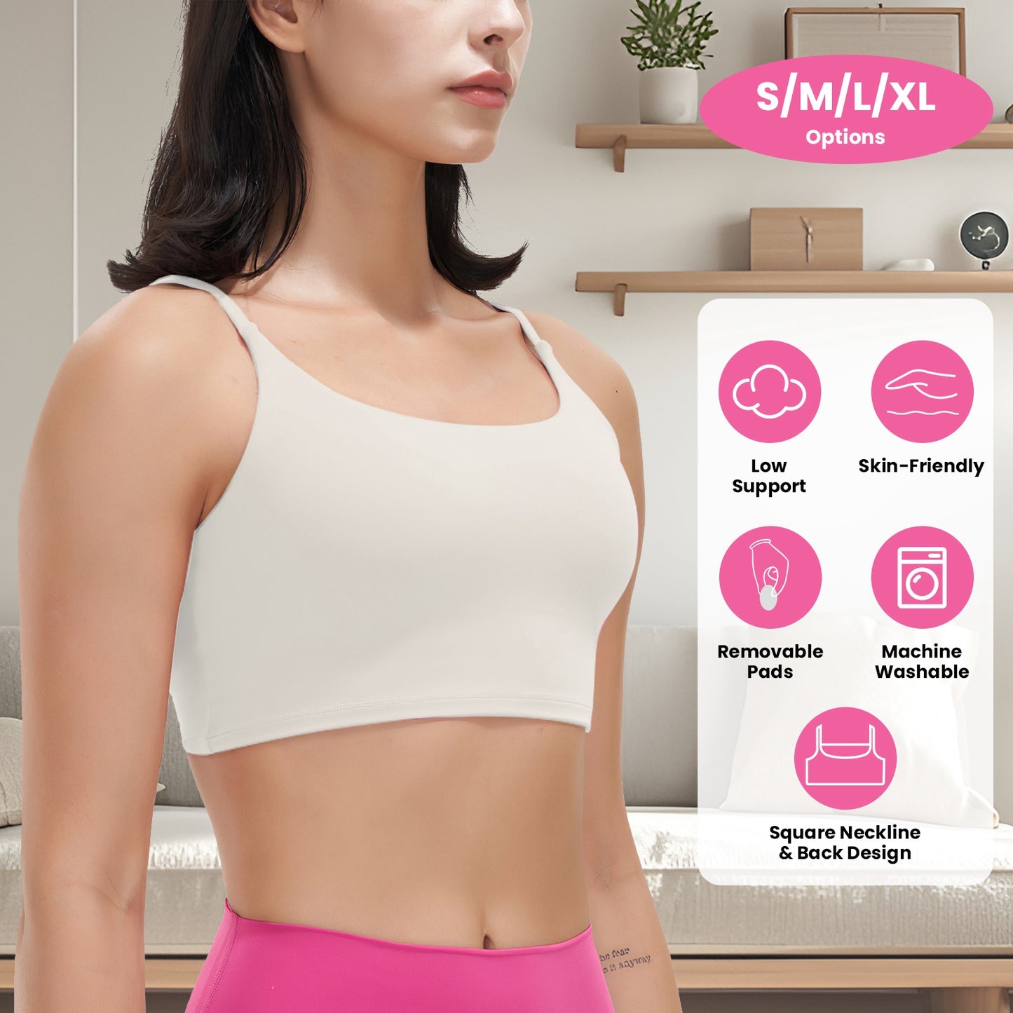 Women Strap Sport Bras Padded StrappyÊCrop Square Neck Low Impact Bras SexyÊFitnessÊTank Tops with Removable Pads Flat Straps for Gym Yoga Workout Run