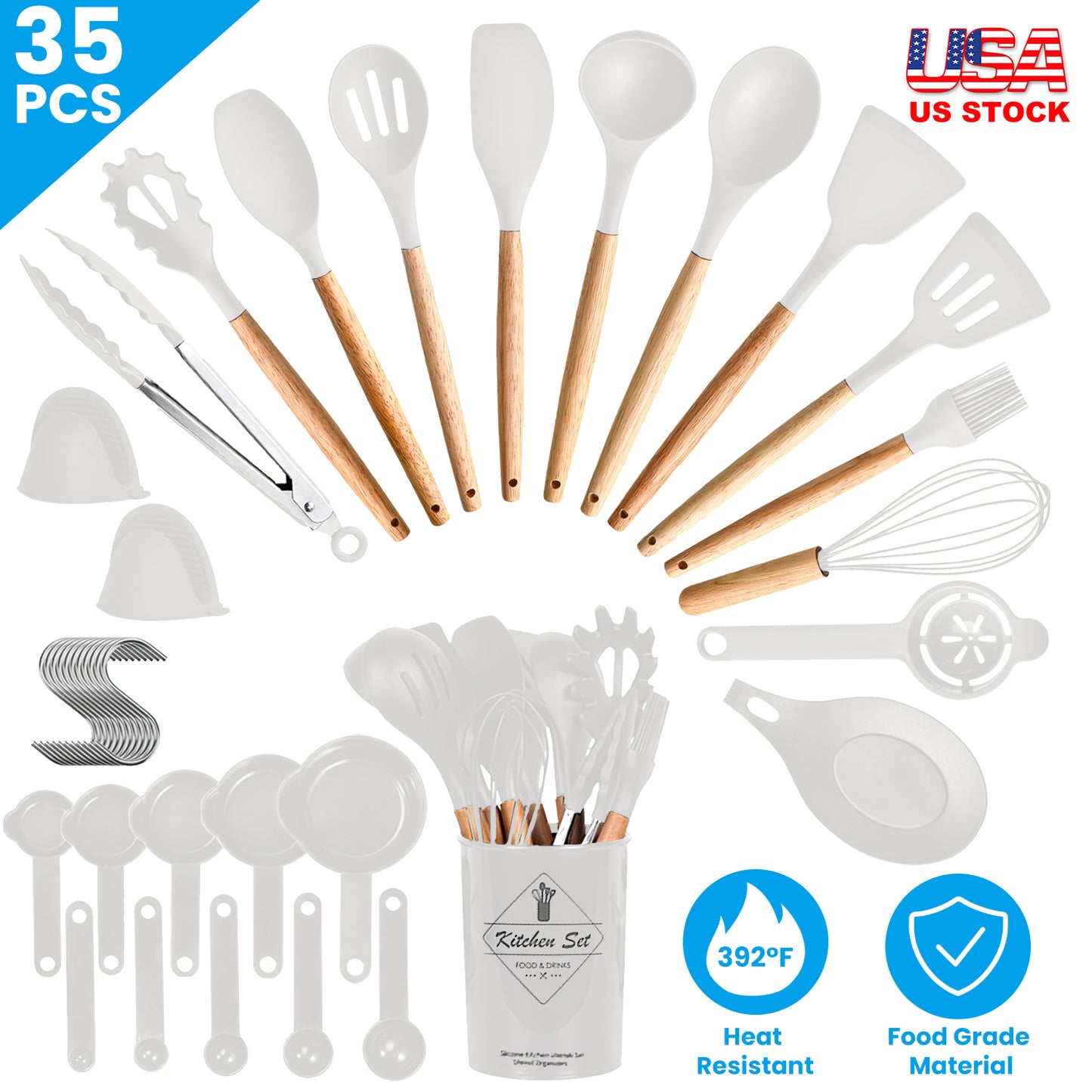35Pcs Kitchen Cooking Utensils Set Spatula Set Baking Utensil Set Kitchen Accessories Necessities with Holder Egg Whisk Separator Tong Turner Spoons C