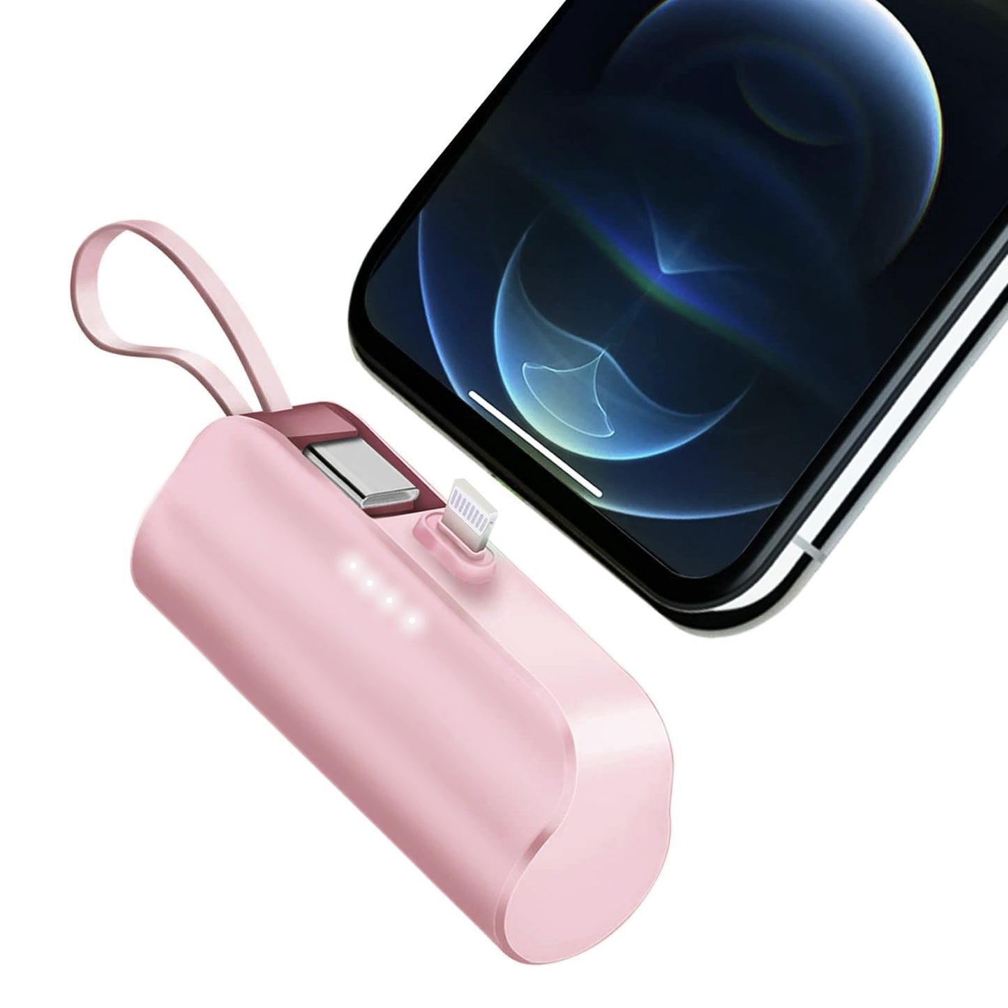 5000mAh Portable Phone Charger Built-in Type-C IOS Cable Dual Output Power Bank Compact Size Compatible with IOS Phone Samsung