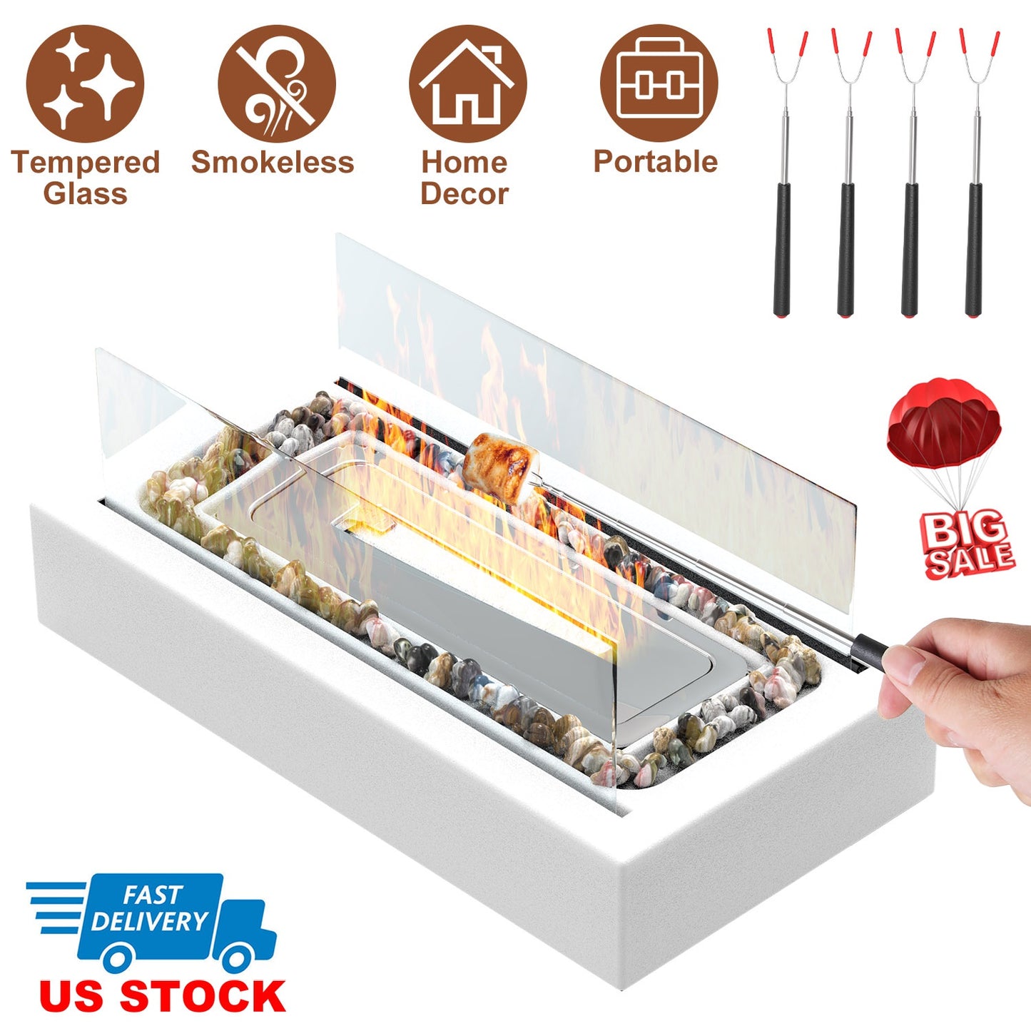Tabletop Fire Pit With Roasting Sticks Portable Indoor Outdoor Tabletop Fireplace Ethanol Mini Fire Pit Table Top Decoration for Christmas Dinner Part