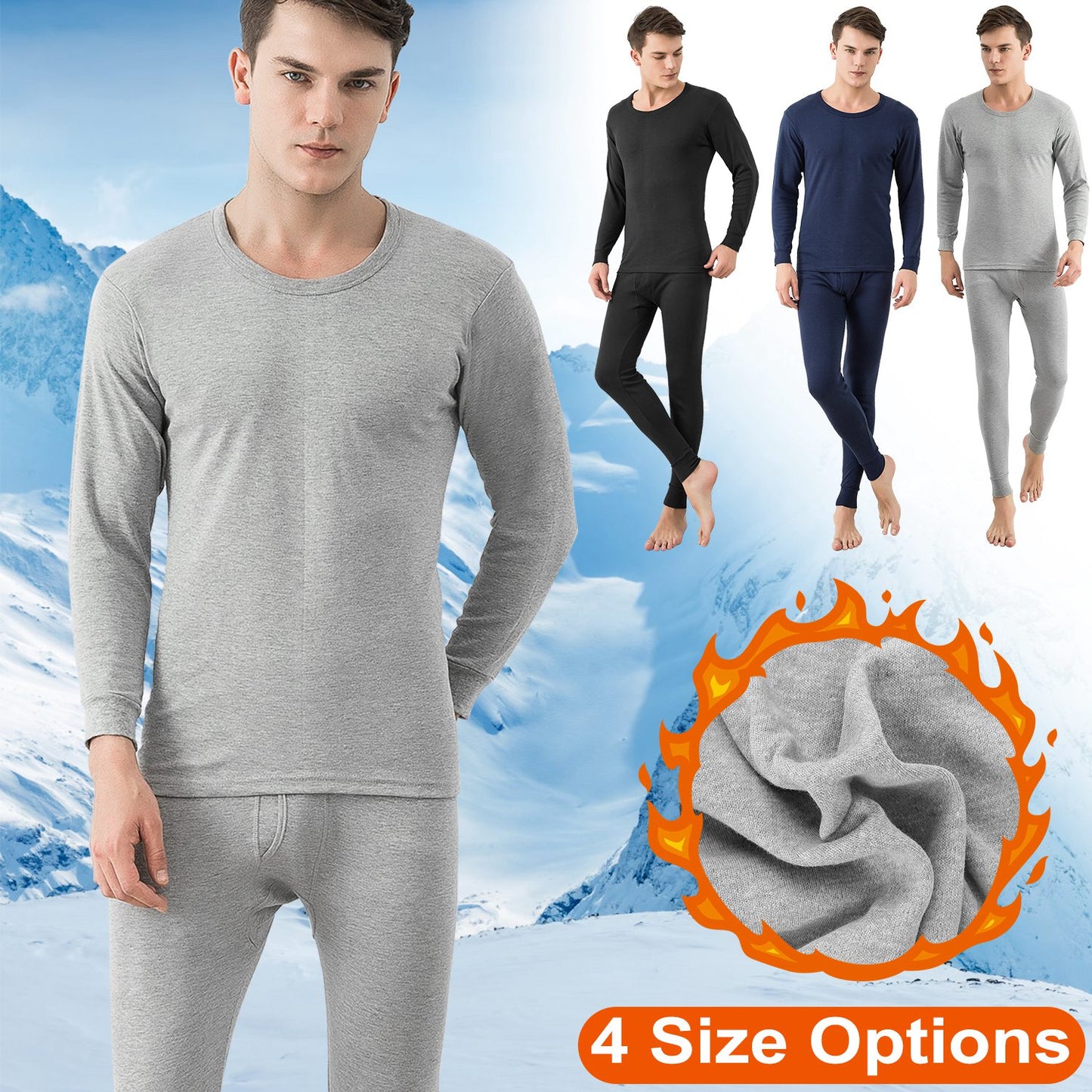 Men Thermal Underwear Set Long Johns Pants Long Sleeve Soft Underwear Kit Top Bottom Winter Sports Suits