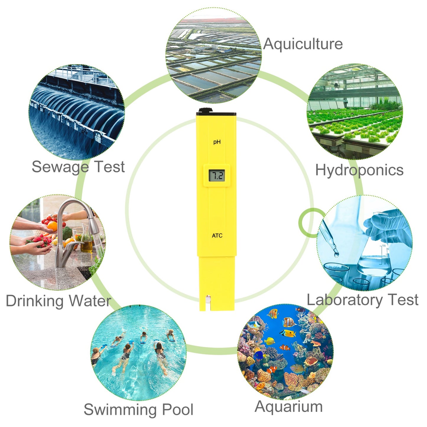 Digital PH Meter Handheld Water PH Meter w/ ATC 0-14 PH 0.1 PH Accuracy Water Quality Tester for Household Drinking Water Hydroponics Aquariums Swimmi