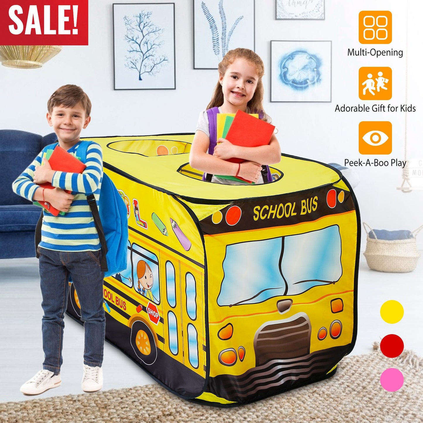 Kids Play Tent Foldable Pop Up Fire Truck Tent Portable Children Baby Play House W/ Carry Bag For Indoor Outdoor Use
