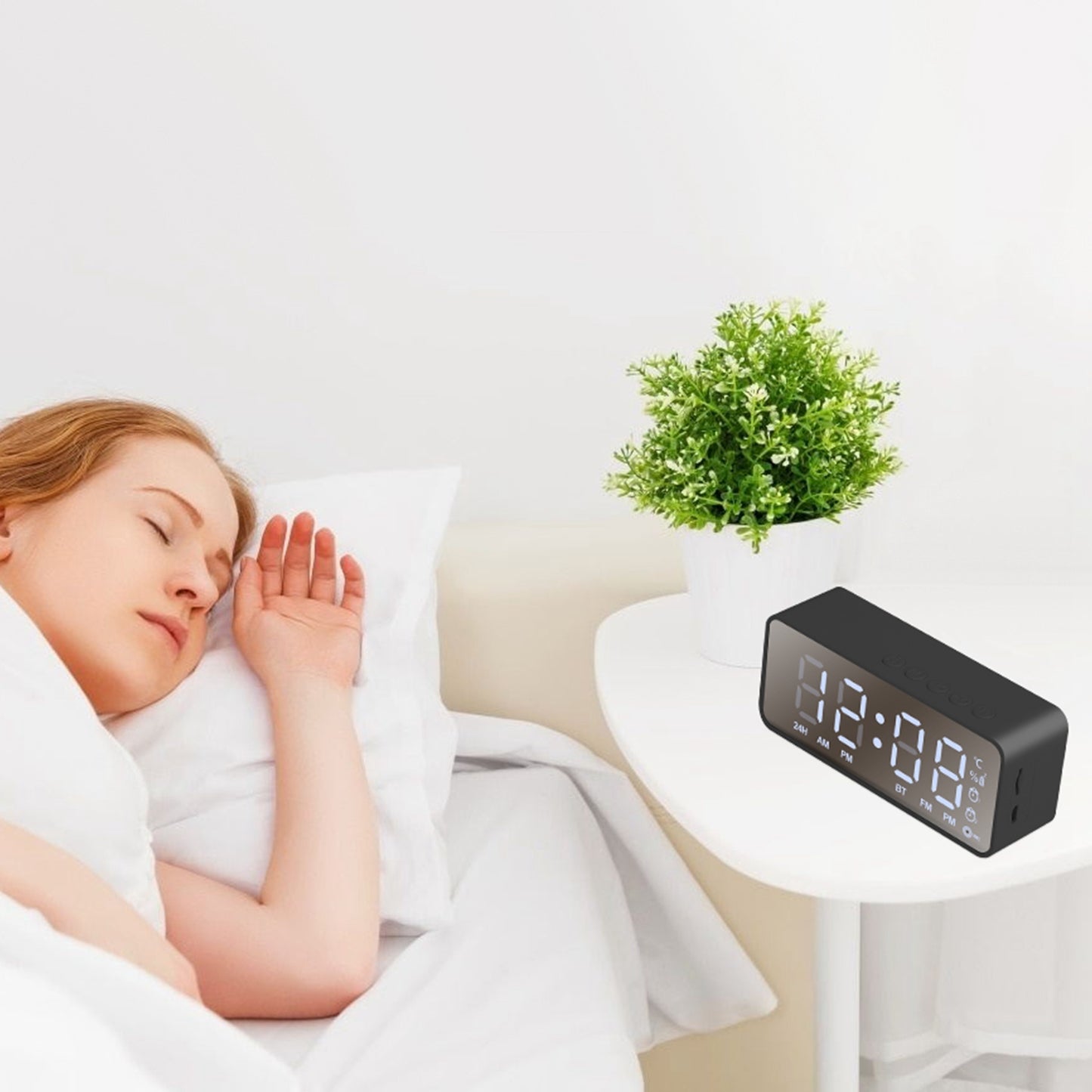 Mirror Digital Alarm Clock LED V5.0 Wireless Speaker Clock with FM Radio Temperature Display MMC Card Slot