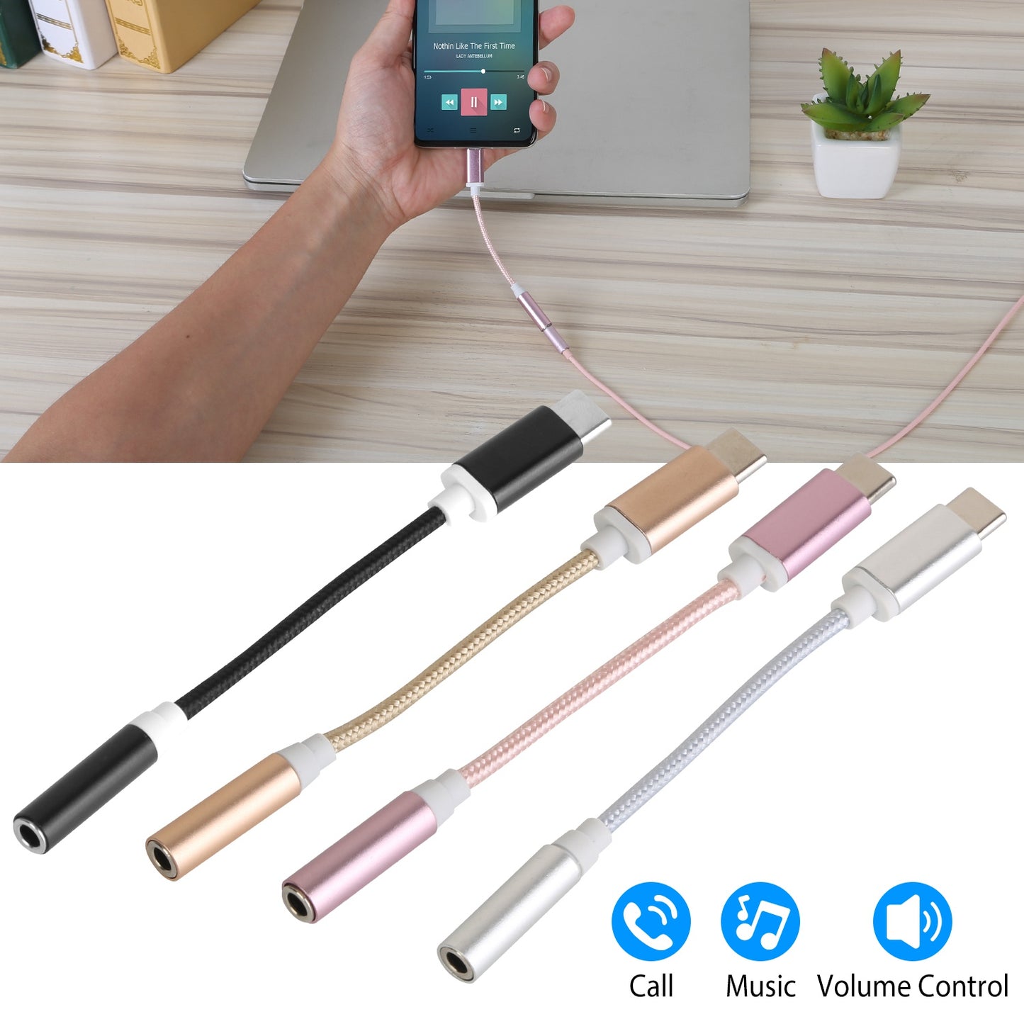 USB-C Type C Adapter Port to 3.5mm Aux Audio Jack Earphone Headphone Cable Cord
