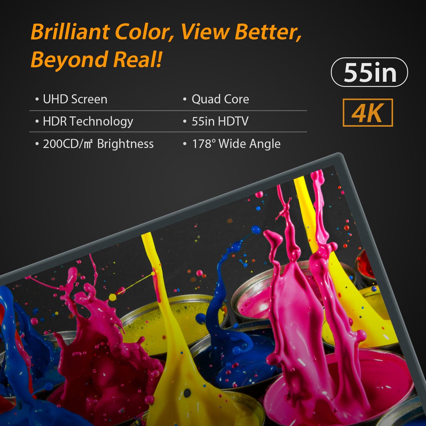 55 In 4K UHD HDR Smart LED TV 3840 2160 3 HD IN & HD OUT Ports 2 USB Ports