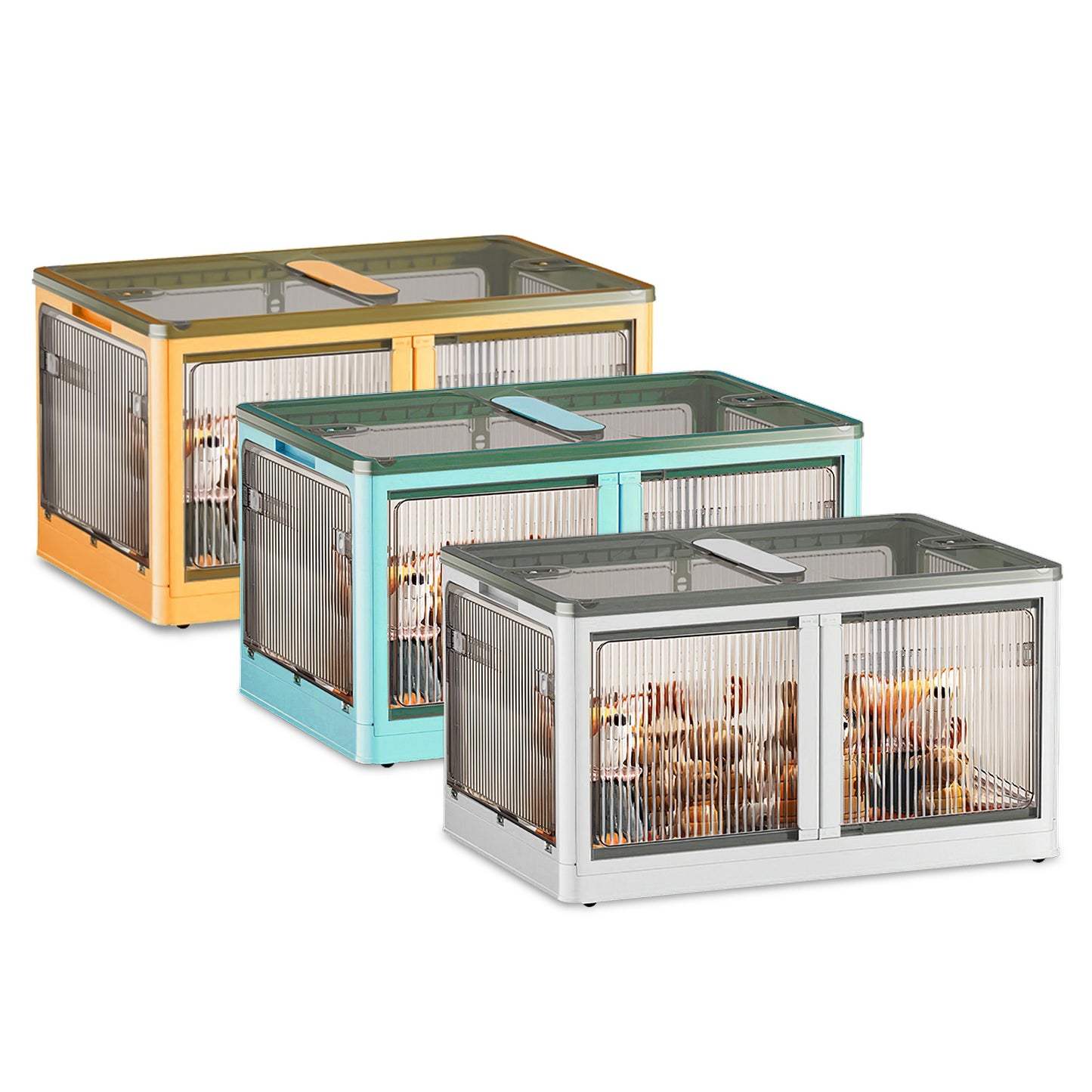 3Pcs Foldable Storage Bins with Lid 4 Doors Collapsible Stackable Closet Organizer Containers with Lock 4Pcs Wheels