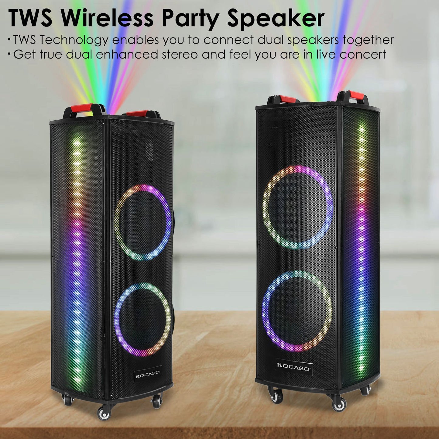 Portable Wireless Party Speaker Colorful Lights DJ PA System with TWS Function FM Radio USB MMC Card Reading Aux In Guitar Input Recording Function Mi