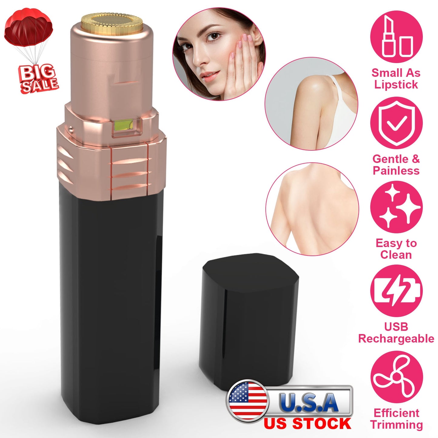 Flawless Facial Hair Remover Painless Facial Hair Epilator USB Rechargeable Women\'s Face Shaver with LED Light for Lip Chin Arms