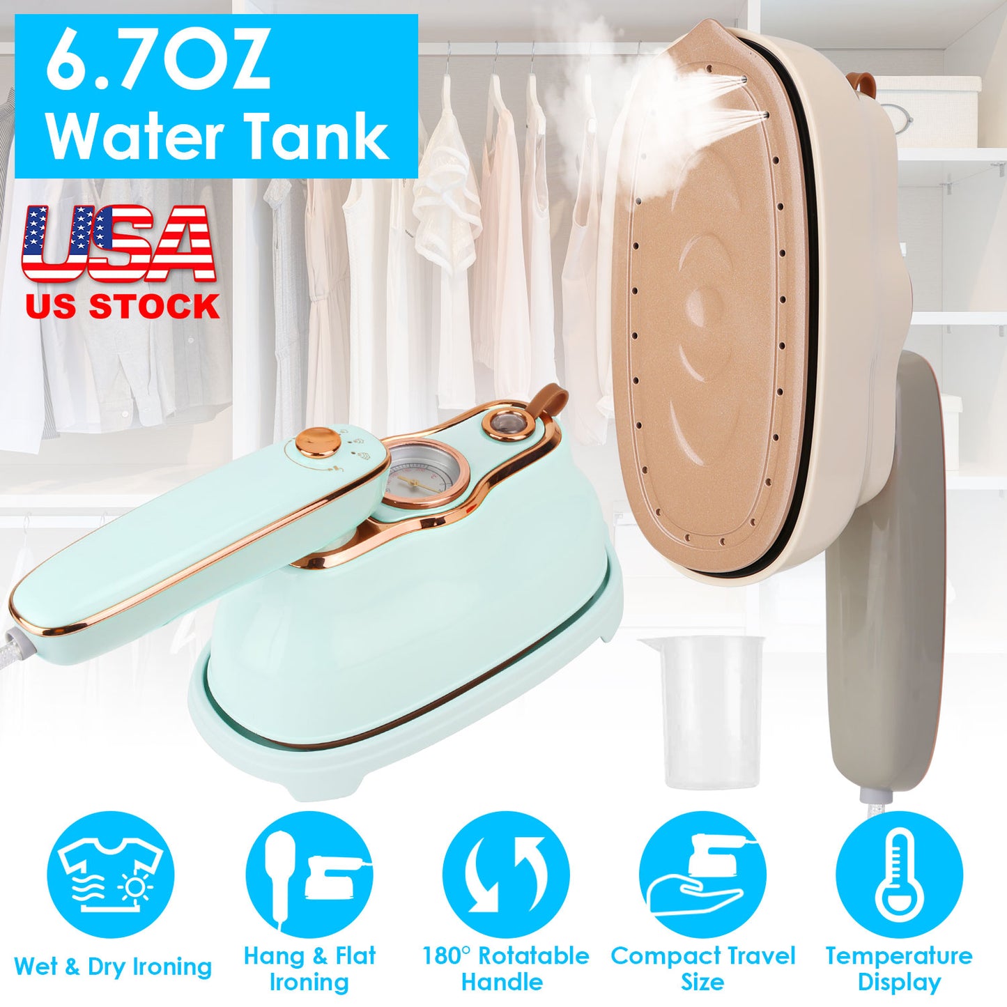 1200W Foldable Handheld Clothes Iron Steamer with Wet Dry Ironing Mode Portable Garment Steamer Travel Clothing Wrinkles Remover With Temperature Disp
