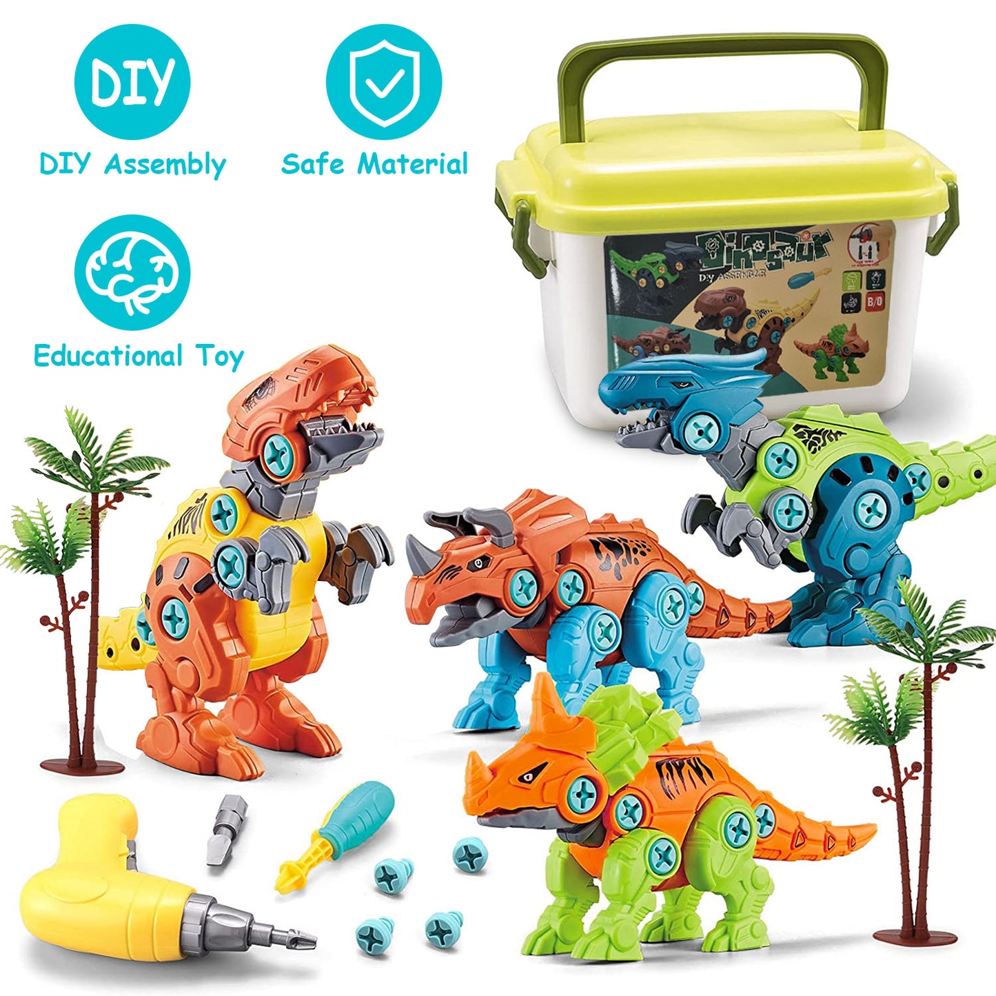 Take Apart Dinosaur Toys DIY Dinosaur Construction Building Block Assembly Toys with Electric Drill for Kids 3-7 Year Old Learning Educational Gift