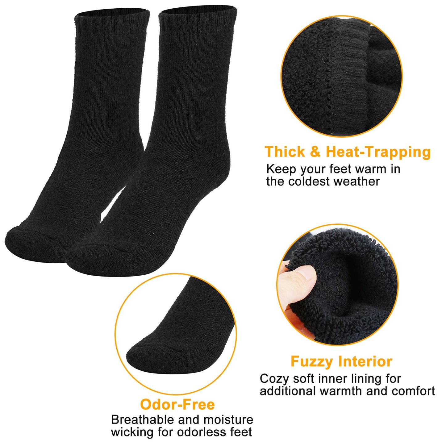 3 Pairs Men Warm Wool Socks Soft Cozy Winter Thermal Socks For Men Thick Heat-Trapping Moisture Wicking Socks Indoor Outdoor