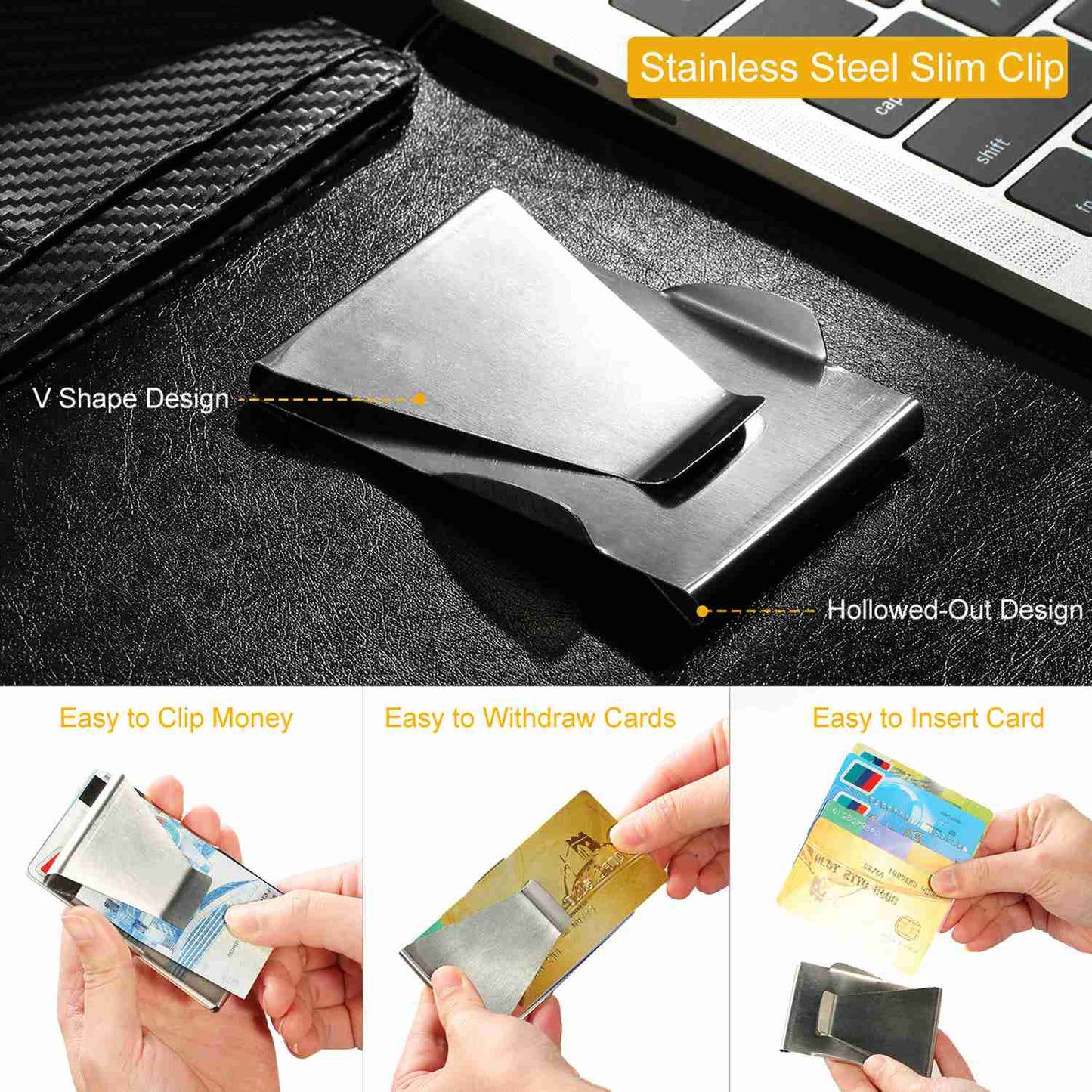 Slim Clip Double Sided Money Clip Credit Card Holder Wallet Stainless Steel