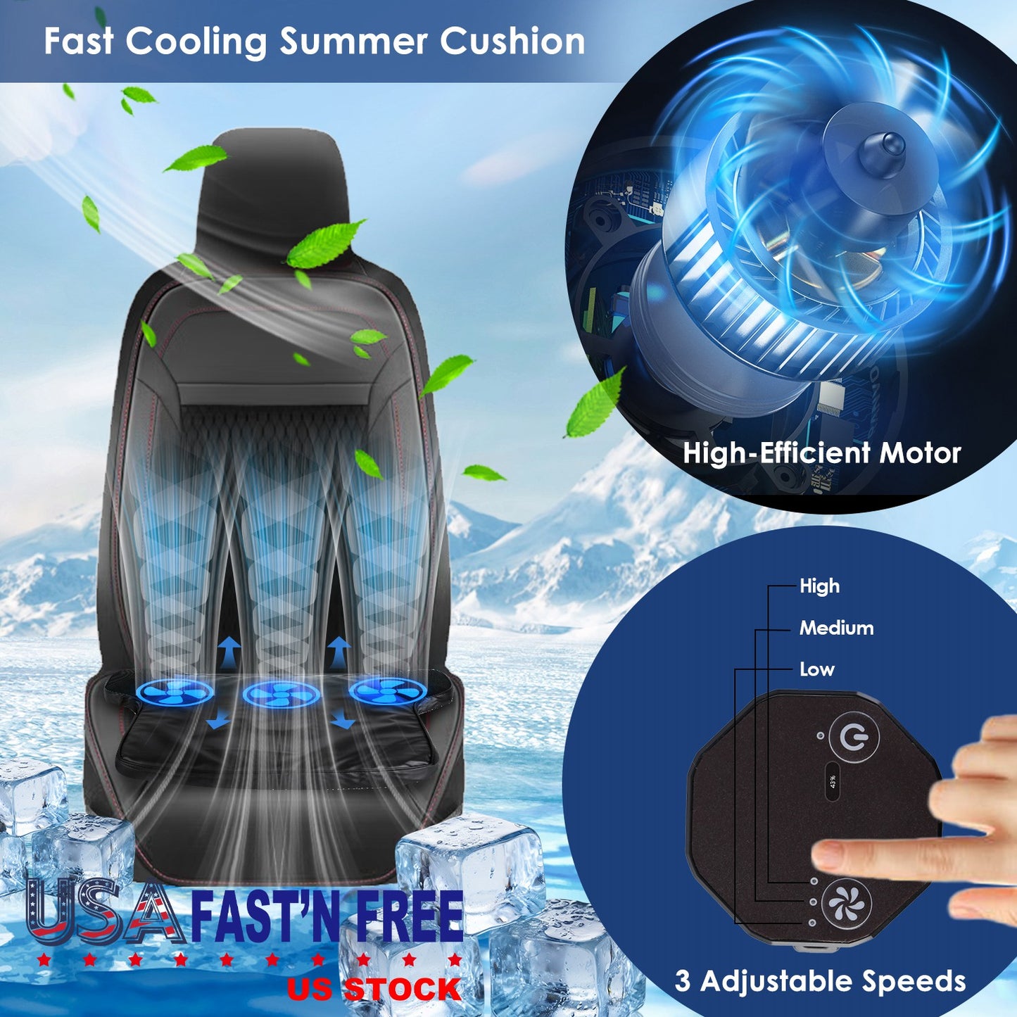 Summer Water Cooling System Seat Cushion With Fans 3 Speeds 26¡C/78¡F Constant Temperature USB Plug Portable Auto On/Off Ventilated Seat Cushion For H